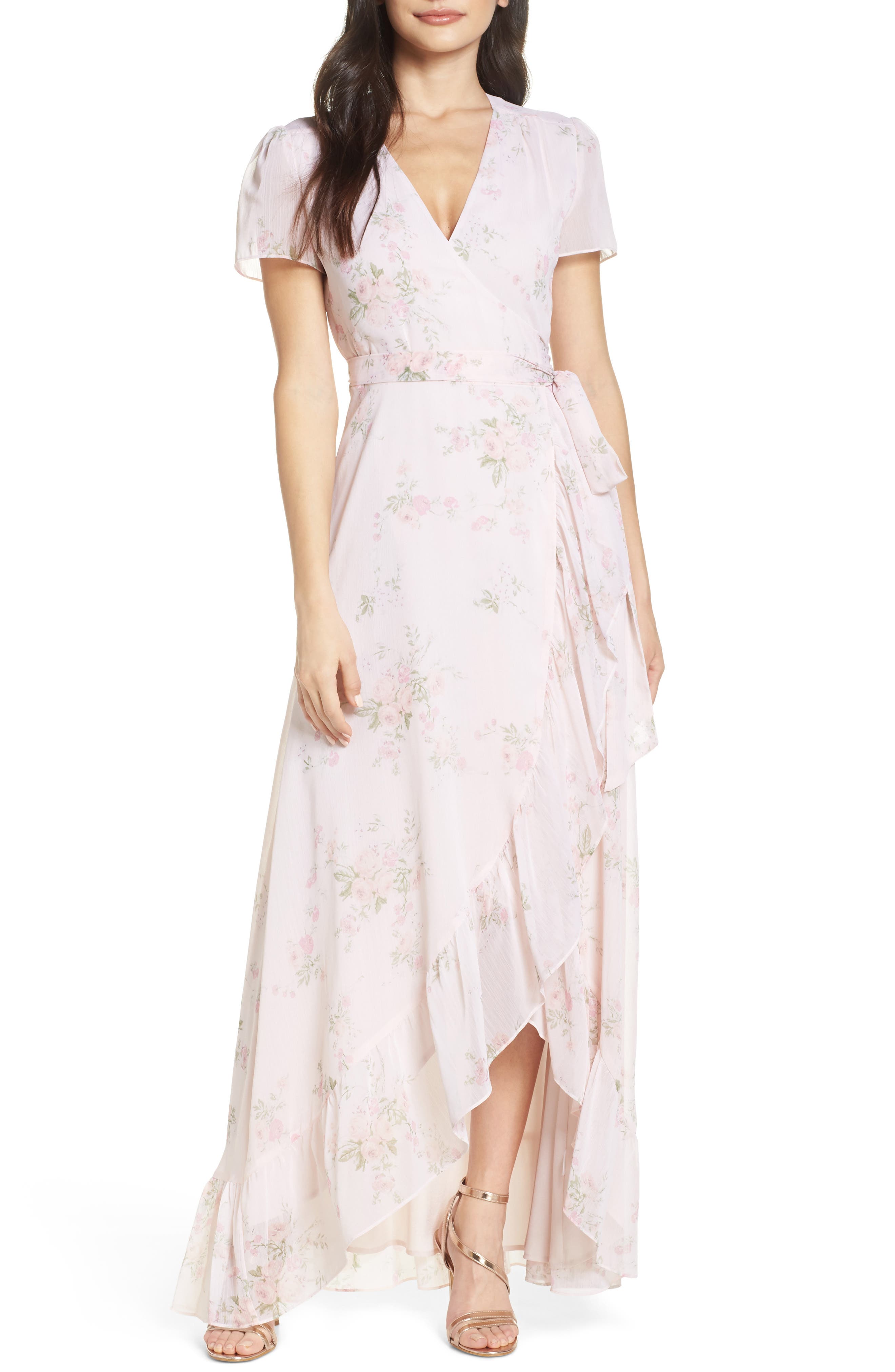 Wayf The Natasha Floral Wrap Maxi Dress, Beige