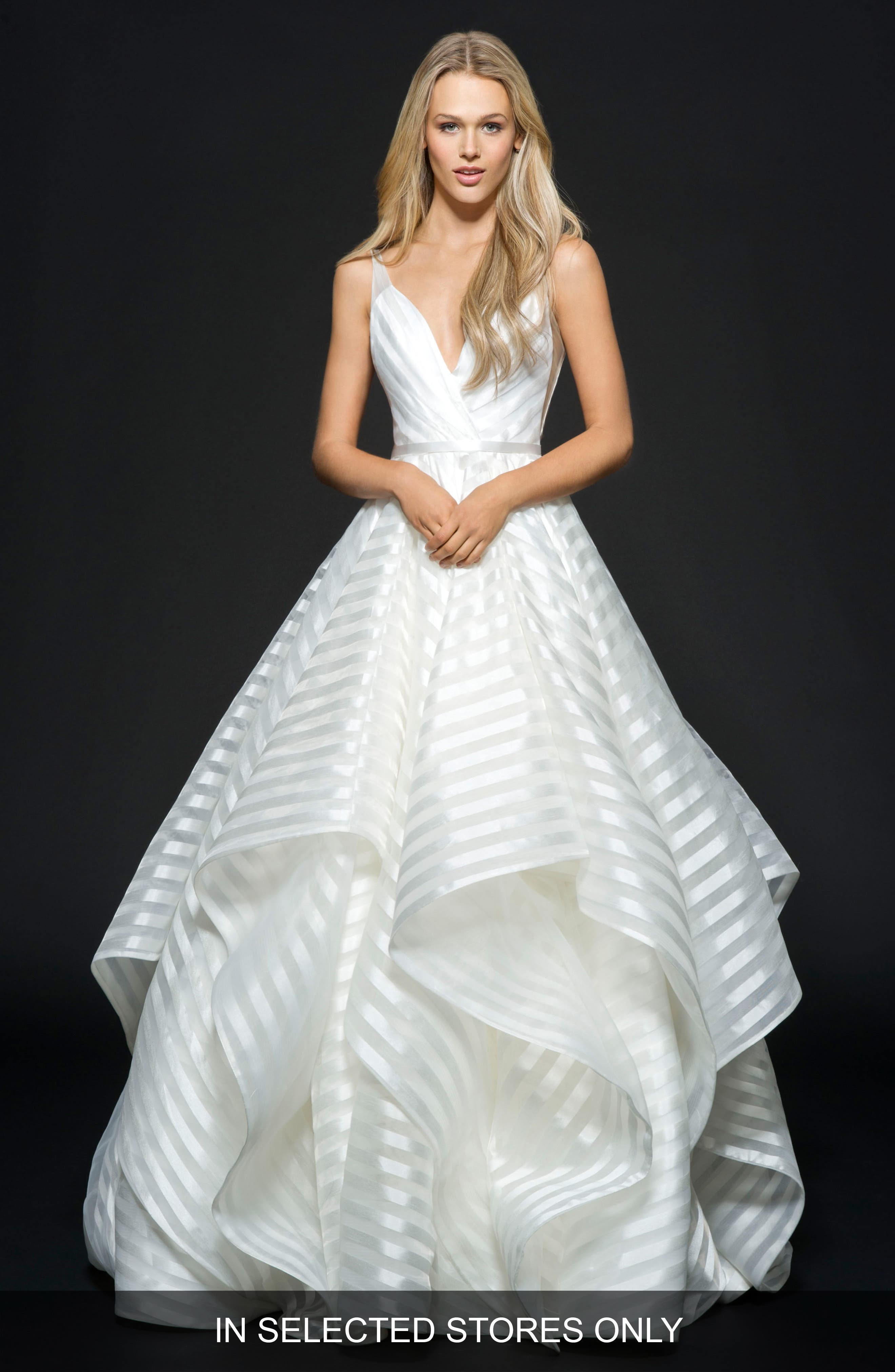 Hayley Paige Decklyn Stripe Organza Ballgown, Size IN STORE ONLY - Ivory