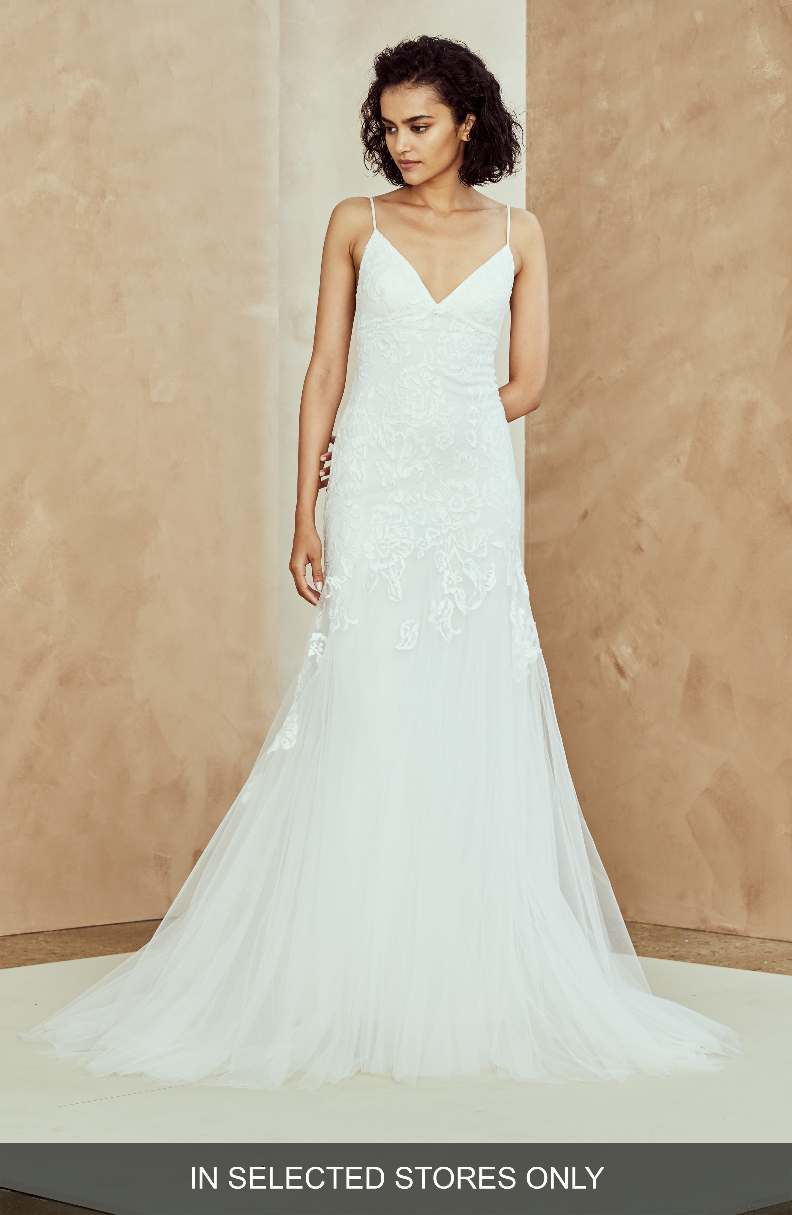 Nouvelle Amsale Abbey Embroidered Tulle Trumpet Gown, Size IN STORE ONLY - White