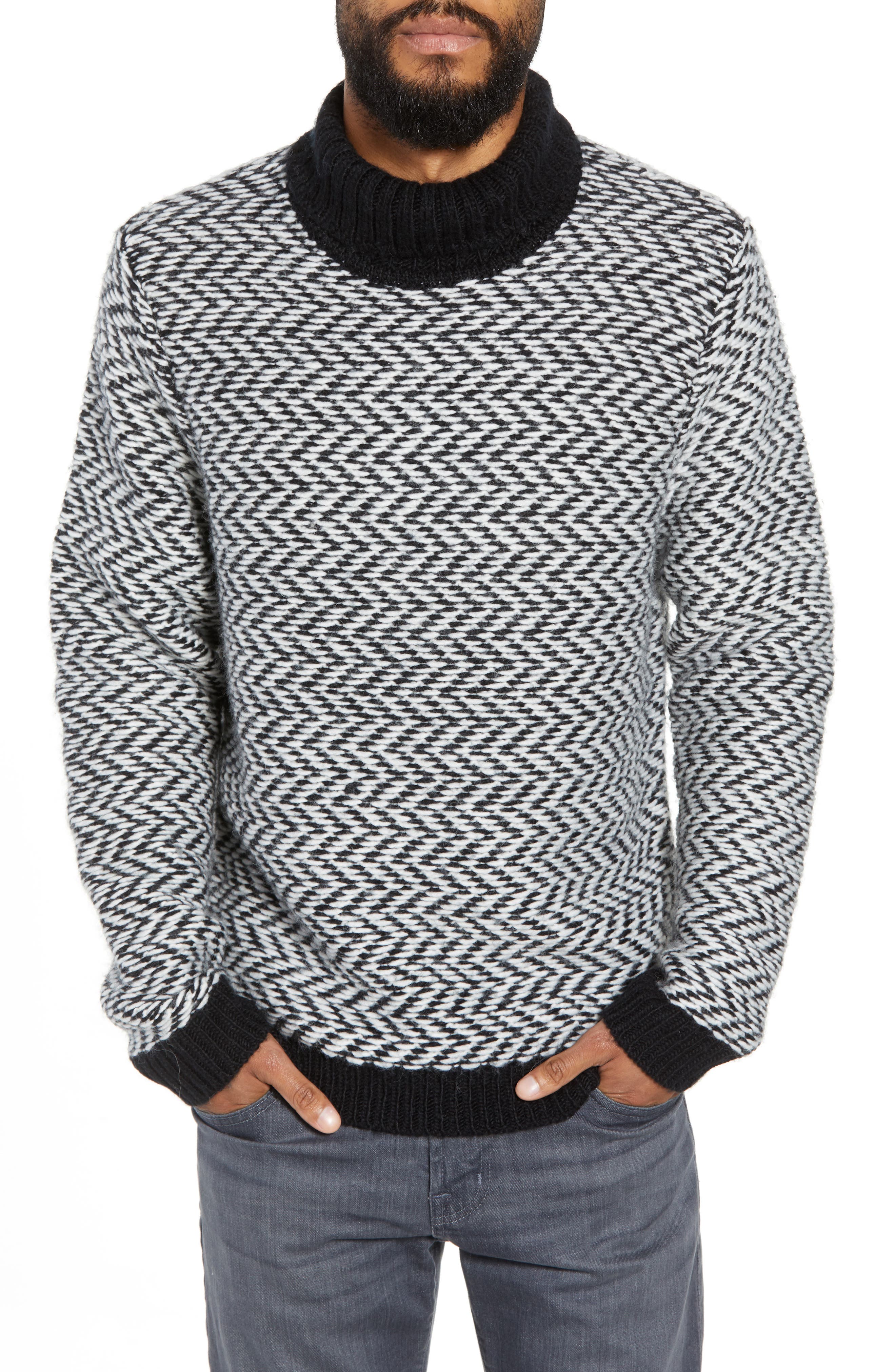 Calibrate Chunky Herringbone Turtleneck Sweater, Grey