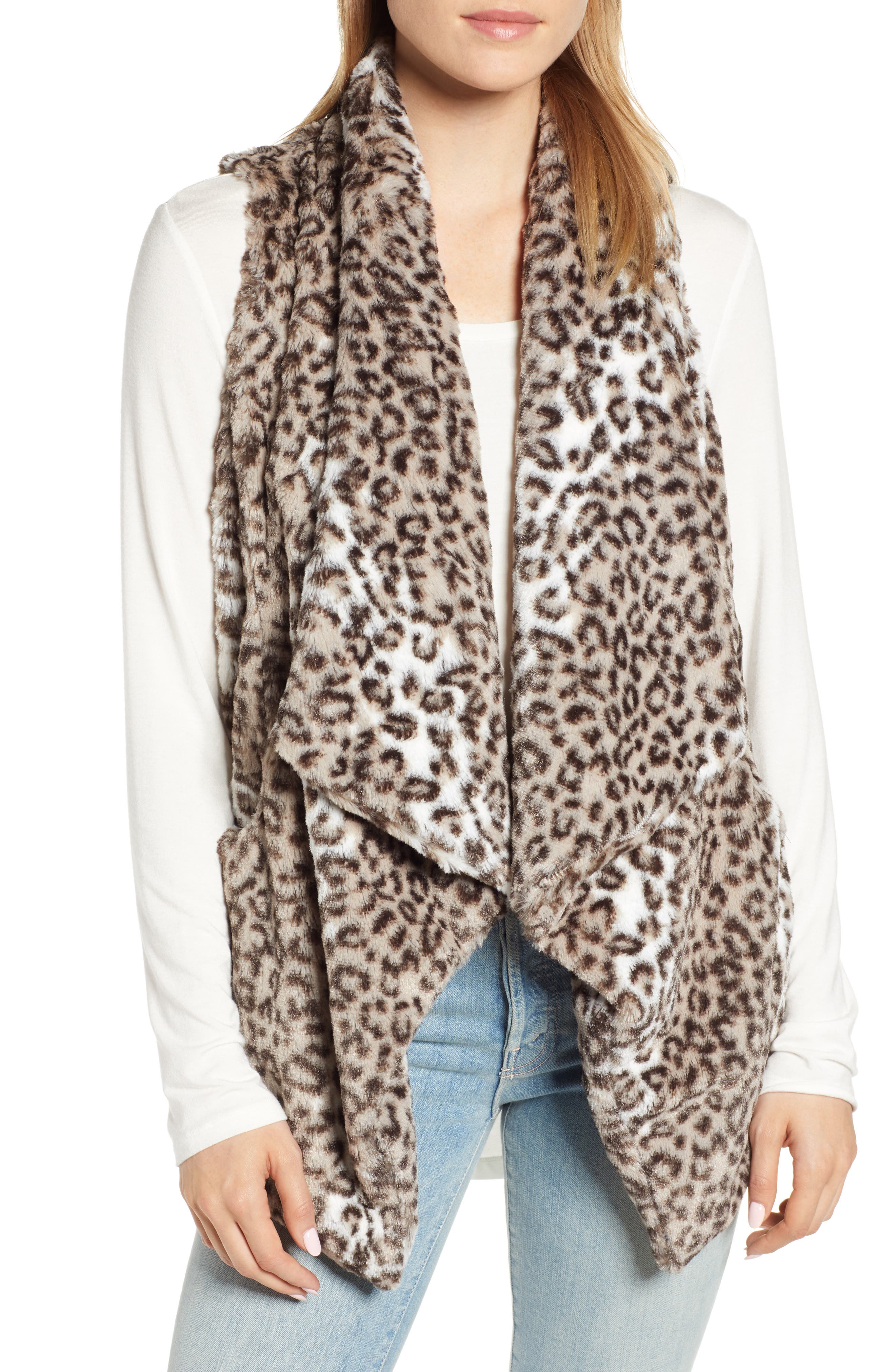 Wit & Wisdom Draped Faux Leopard Fur Vest, Grey