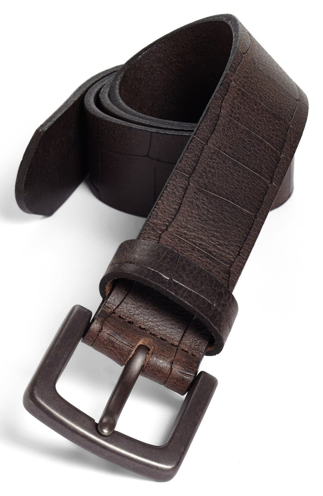 Bosca Gator Embossed Belt, Dark Brown