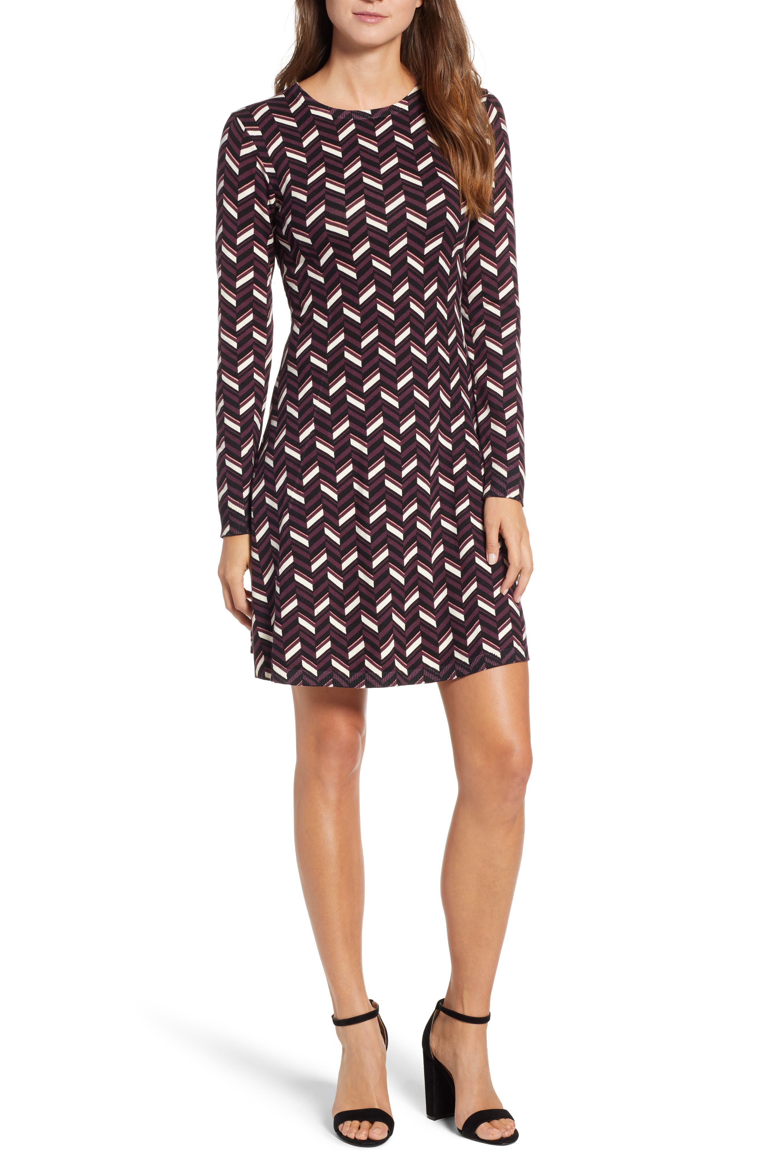 Michael Michael Kors Chevron Print Fit & Flare Dress, Red