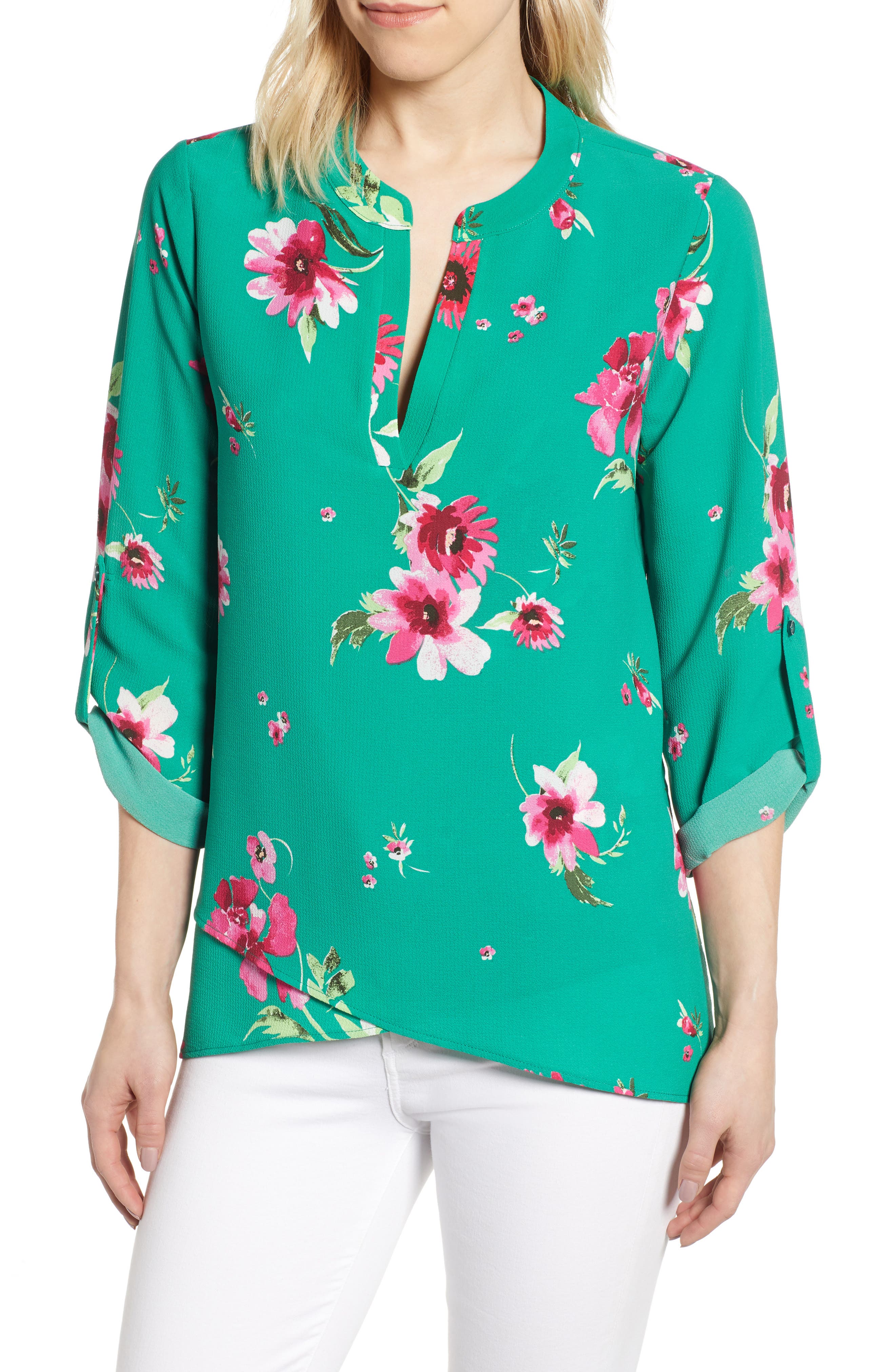 GIBSON x International Women's Day Erin Cross Front Tunic Blouse, Main, color, HUNTINGTON GARDEN