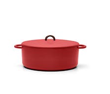 A red cast-iron pot.