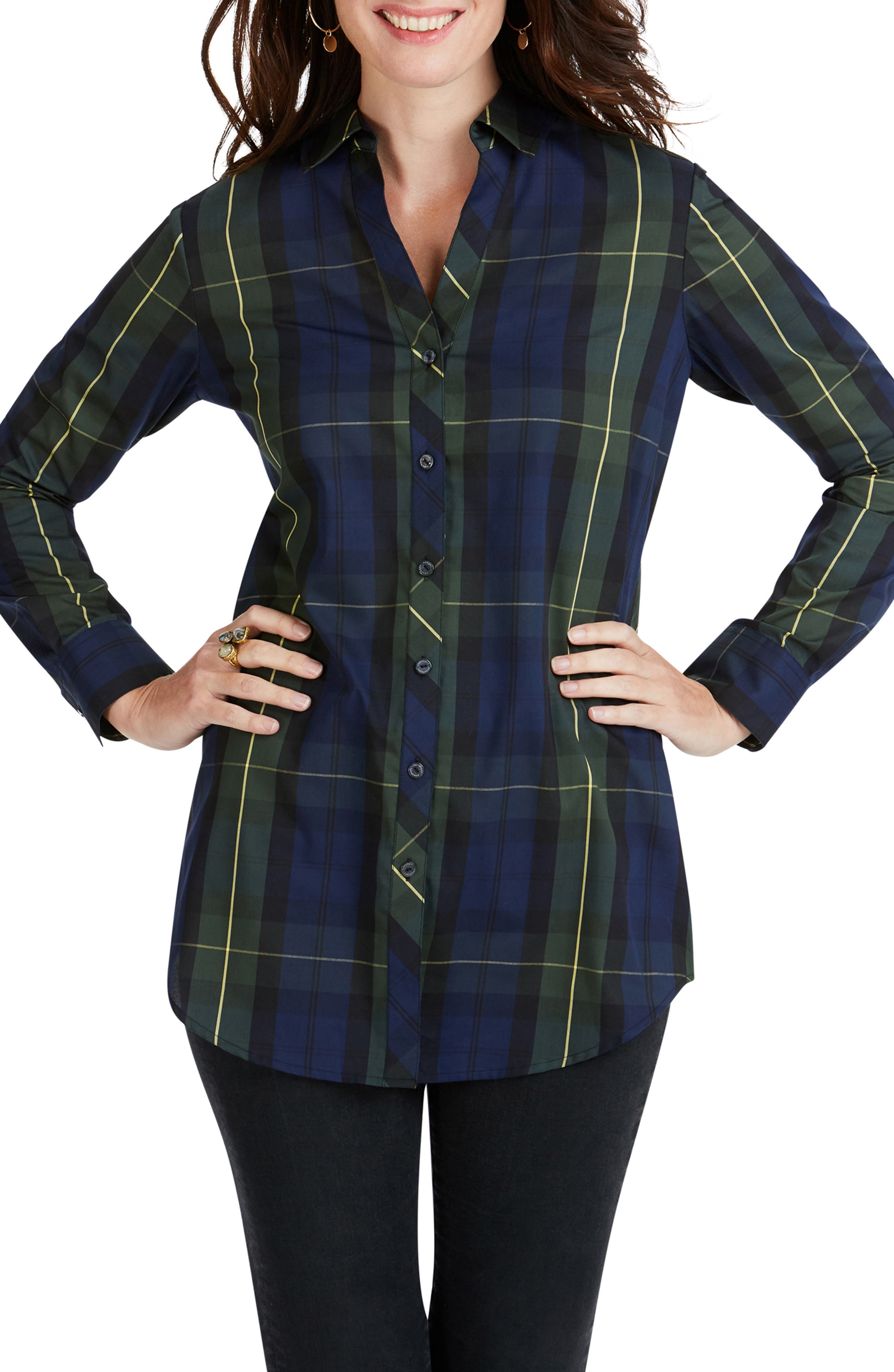 Foxcroft Faith Lenox Tartan Shirt, Blue