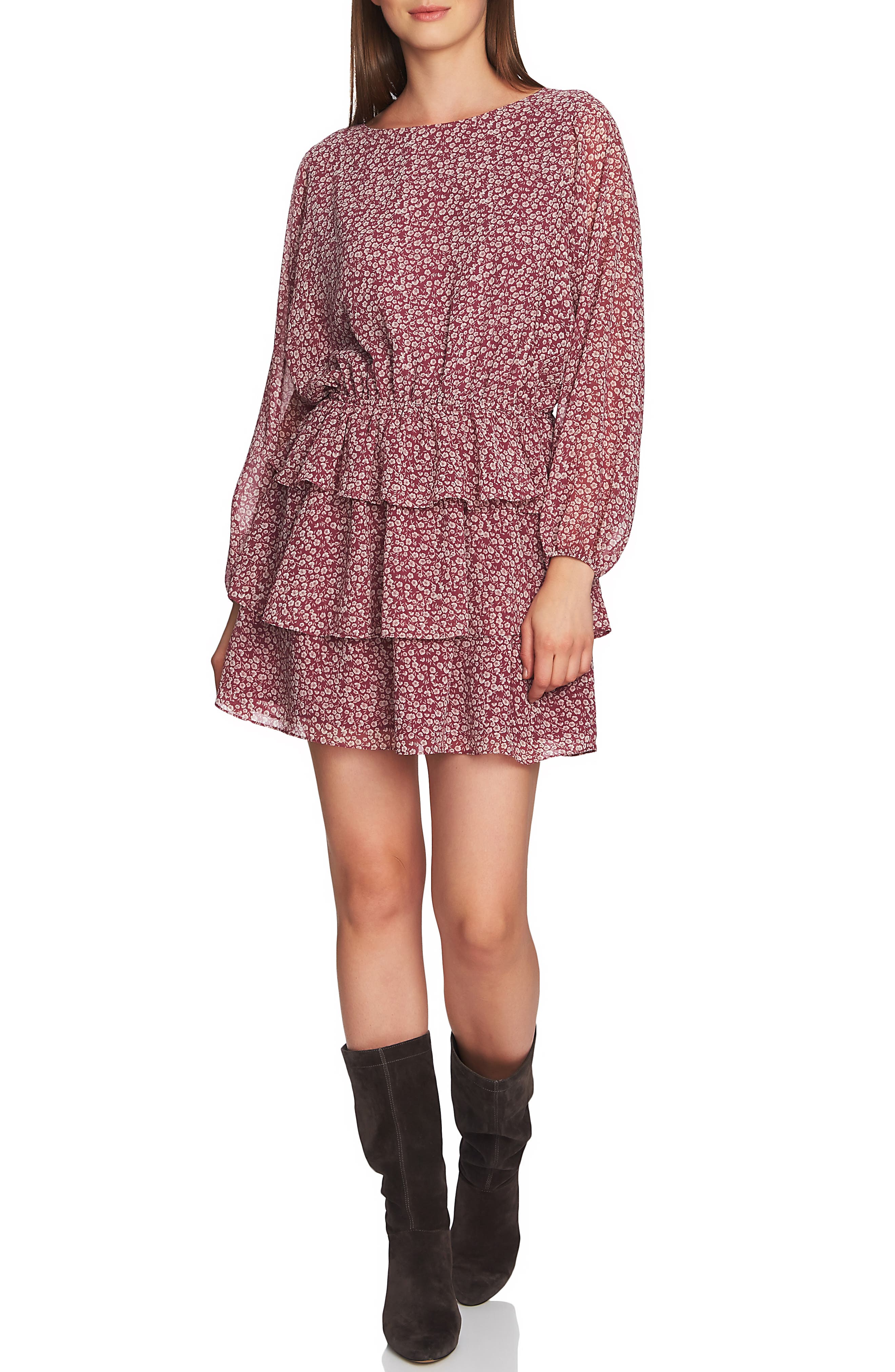 1.state Wildflower Tiered Ruffle Minidress, Pink