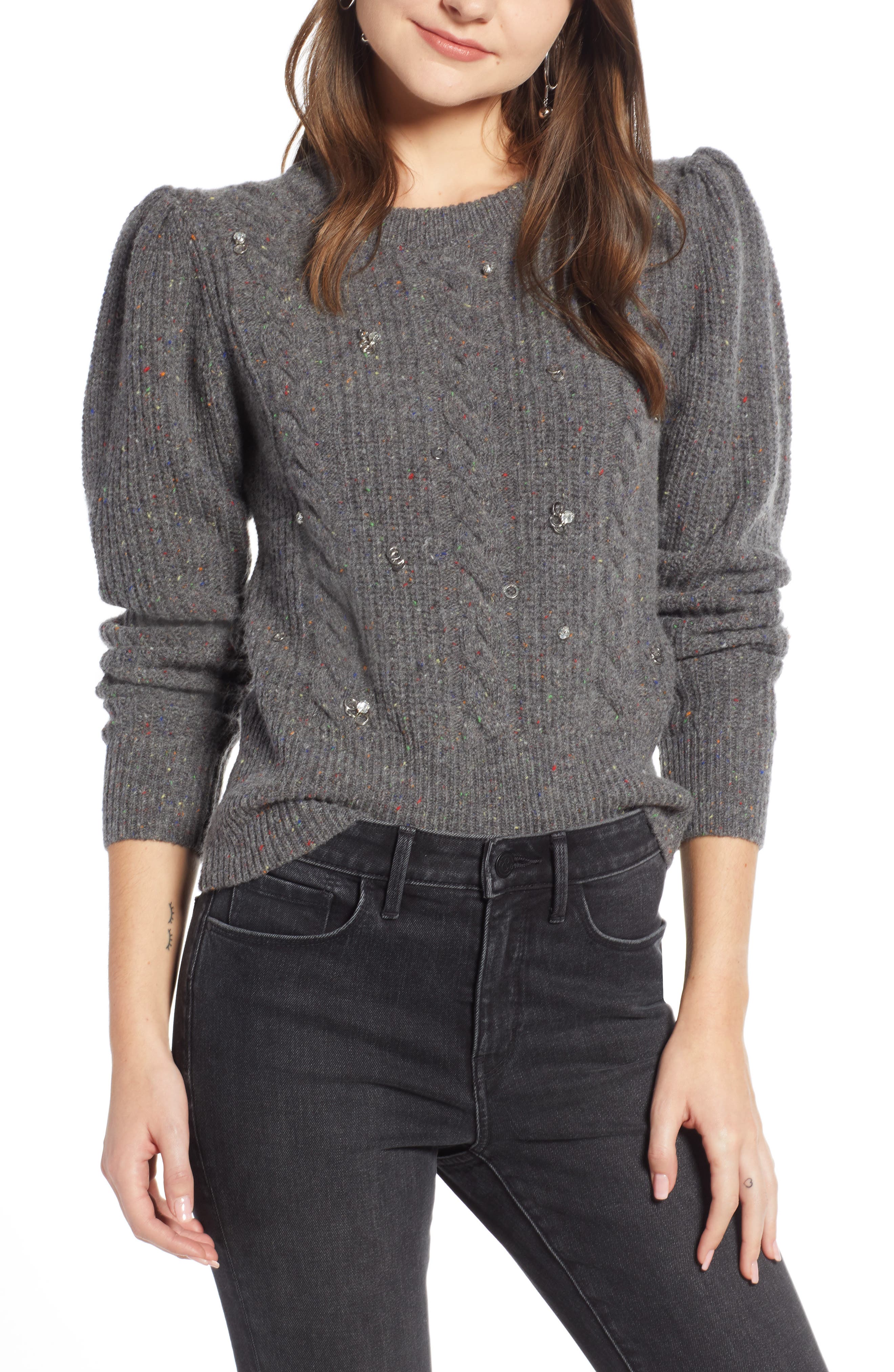 Something Navy Jewel Deco Cable Sweater