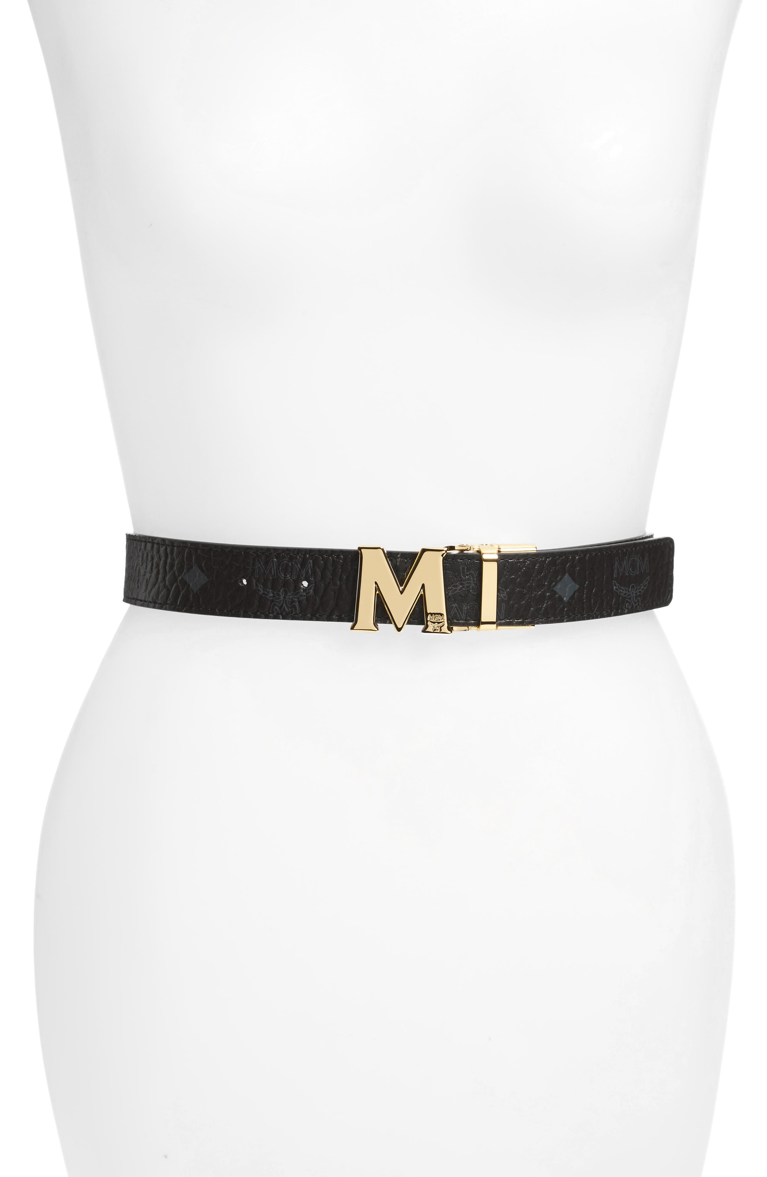 Mcm Visetos Reversible Leather Belt, Size One Size - Black / Black (W/ Gold)