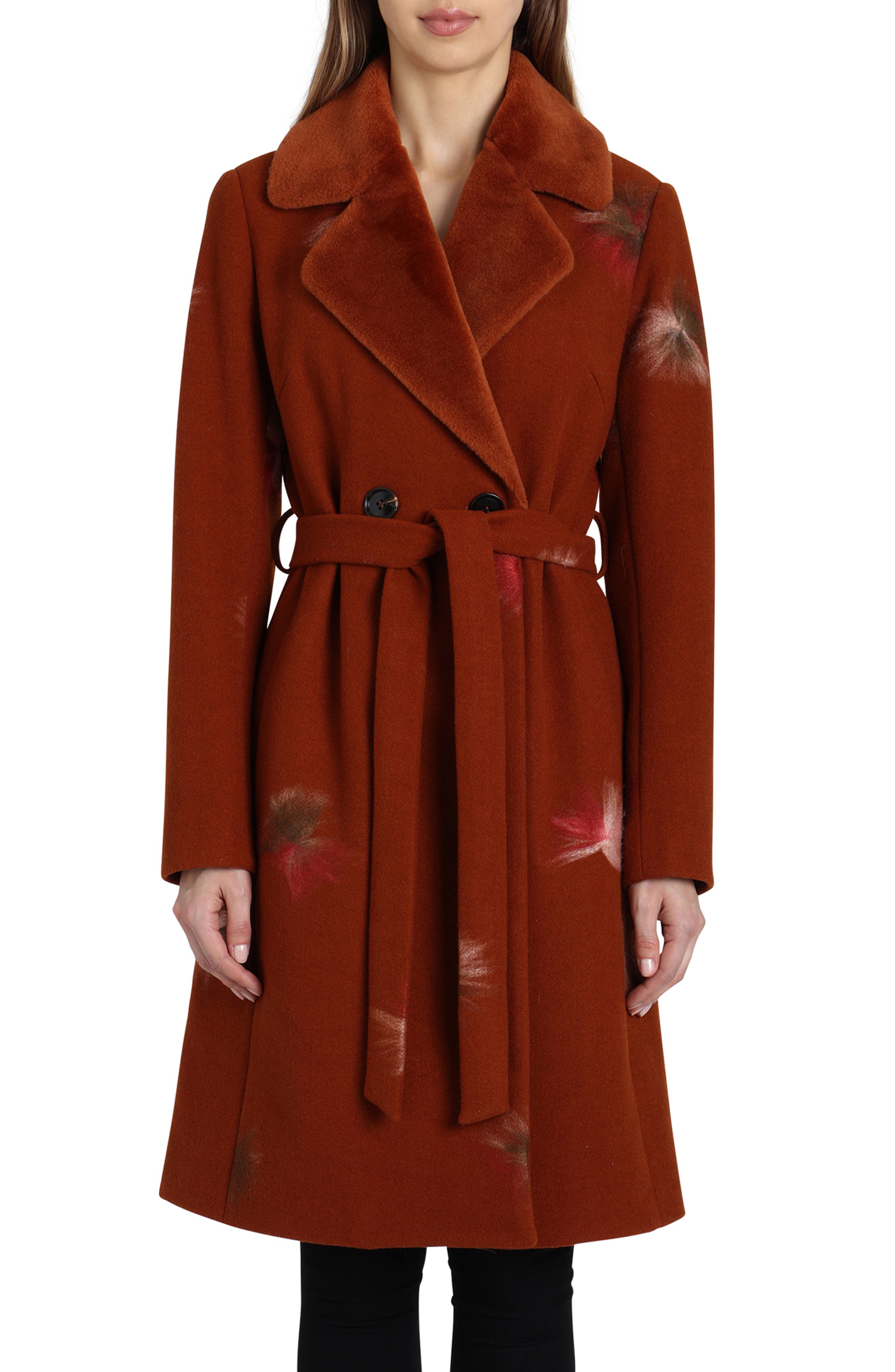 Badgley Mischka Felted Embroidery Wool Blend Coat | Nordstrom