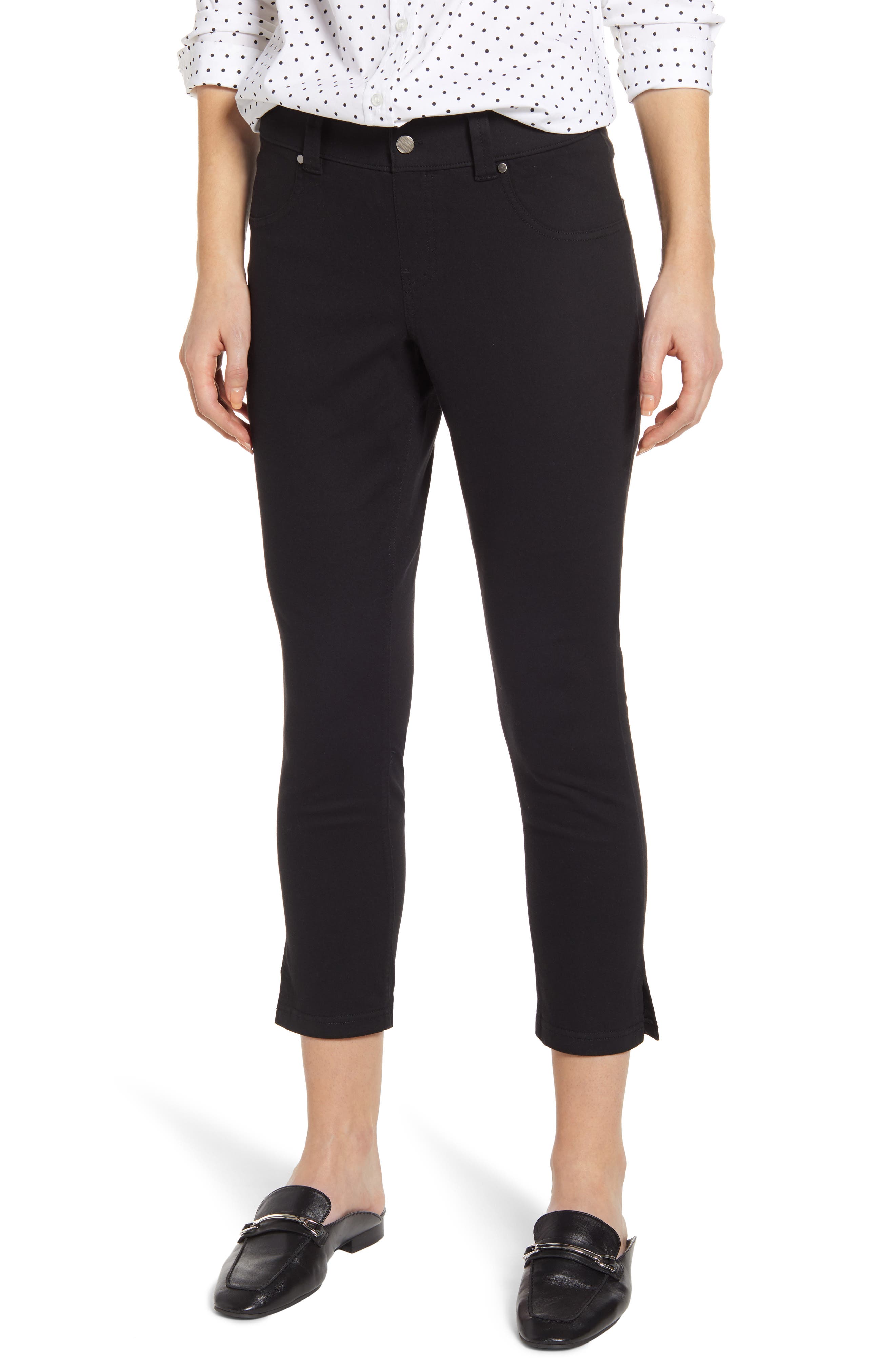 Plus Size Hue Slit Hem Capri Denim Leggings, Black