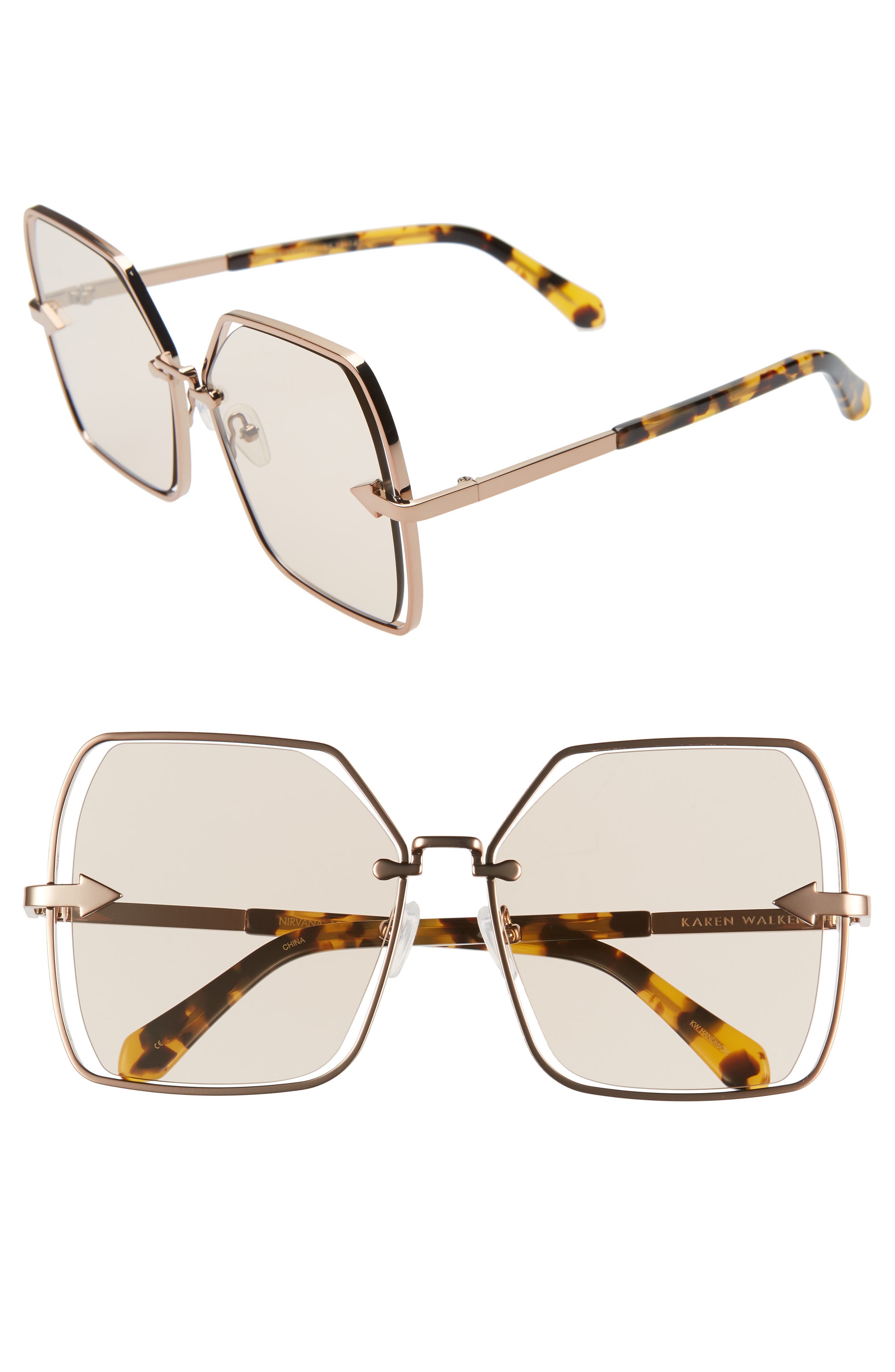 Karen Walker Sunglasses NIRVANA 58MM SQUARE BUTTERFLY SUNGLASSES - DARK GOLD/ TAN TINT