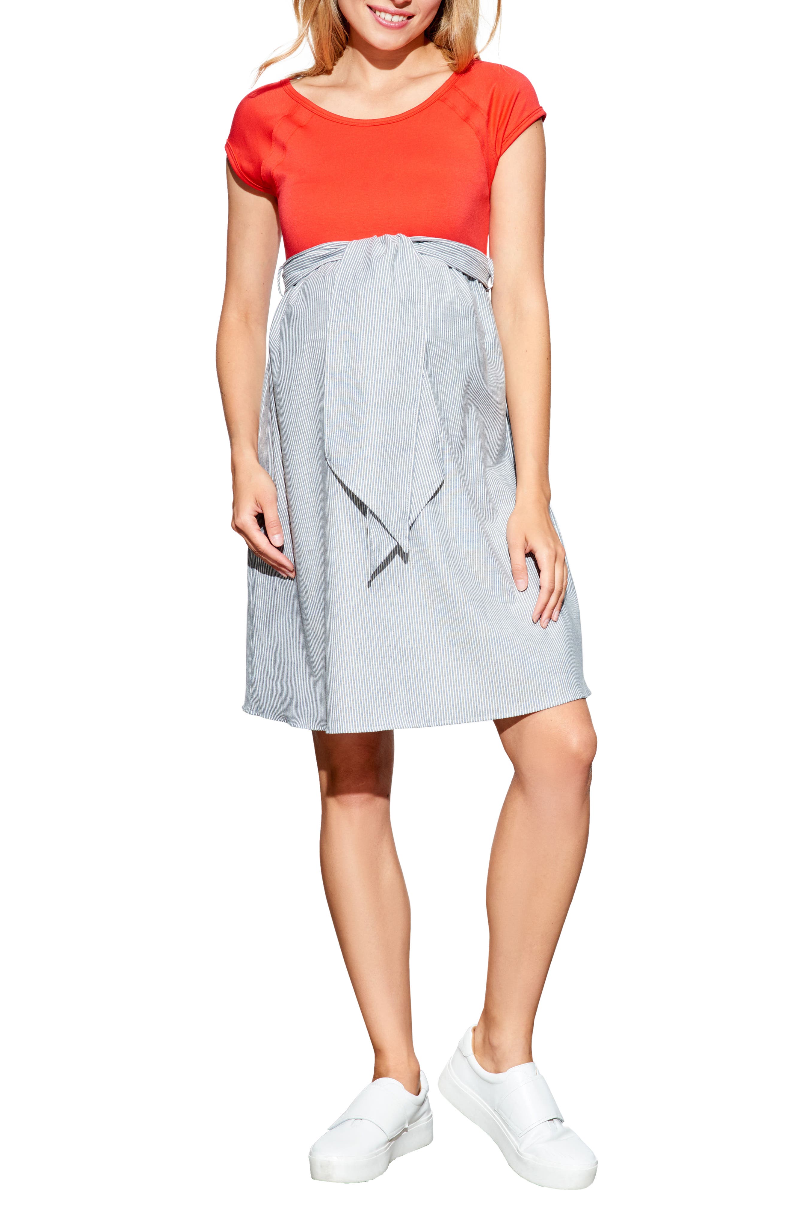 Maternal America Tie Front Maternity Dress, Red