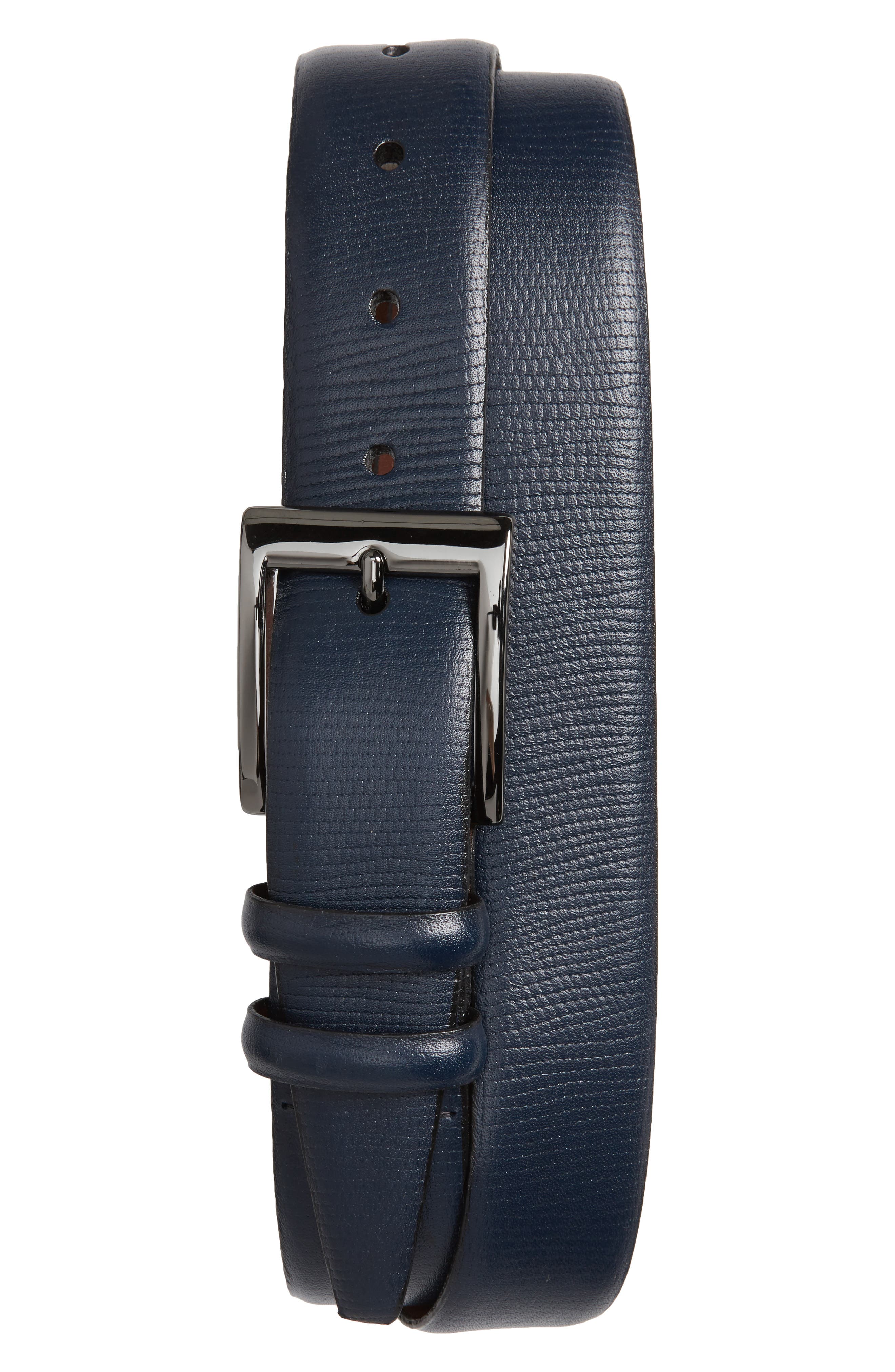 Torino Belts Lizard Embossed Leather Belt, Navy