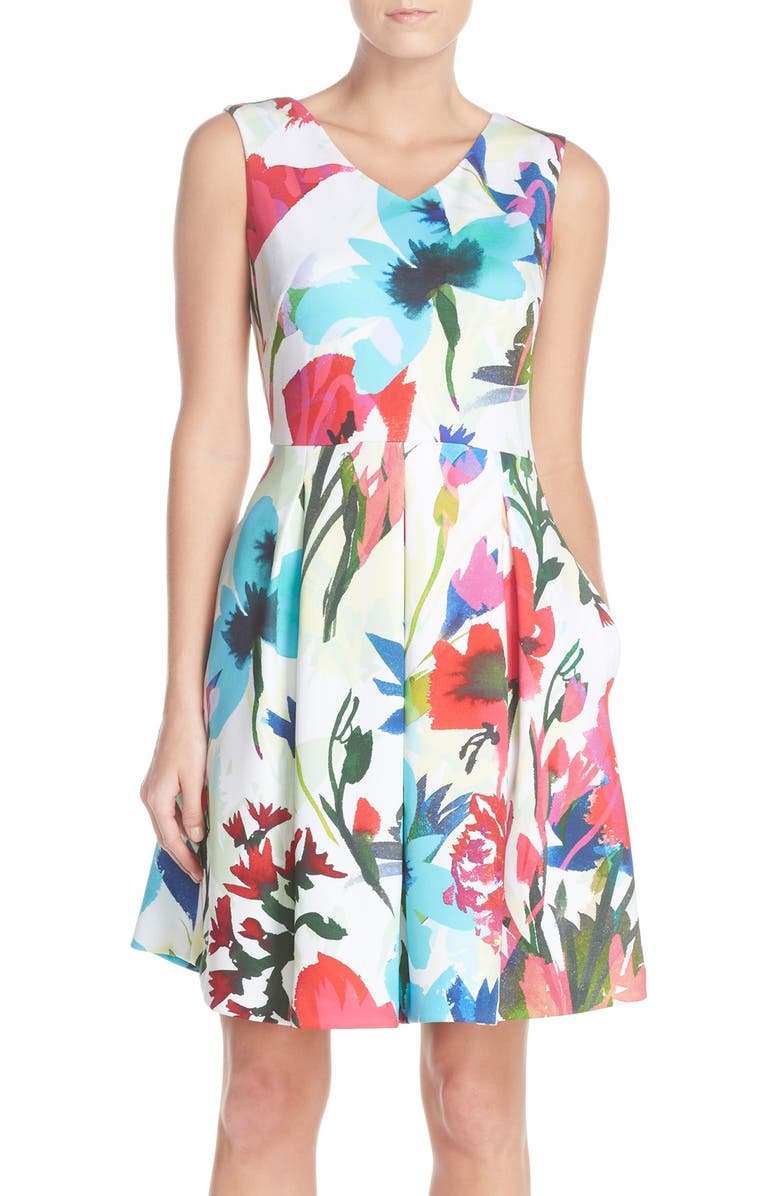 Ellen Tracy Floral Scuba Fit & Flare Dress (Regular & Petite) | Nordstrom