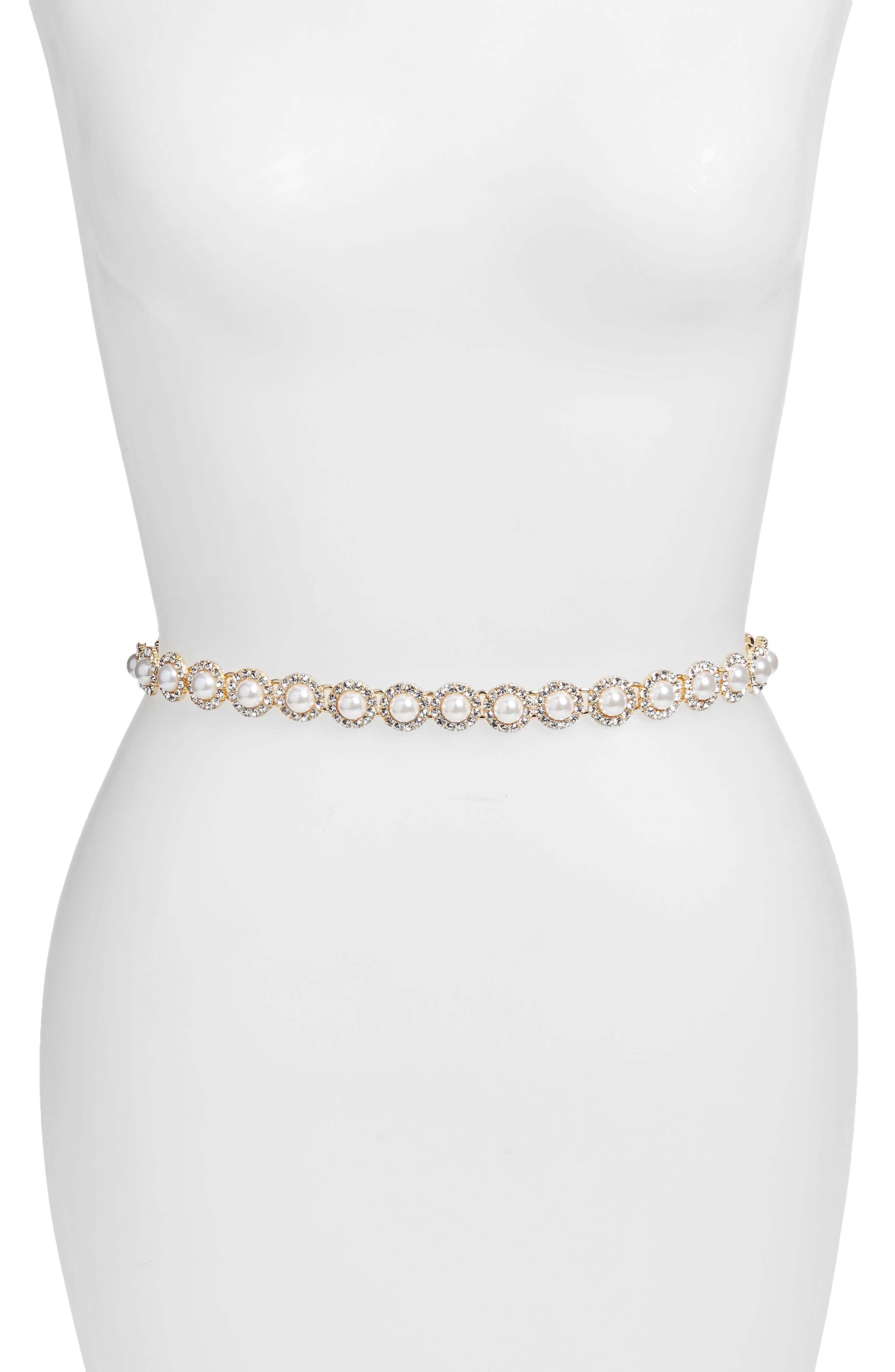 Kate Spade New York Imitation Pearl & Crystal Belt, Bridal Cream