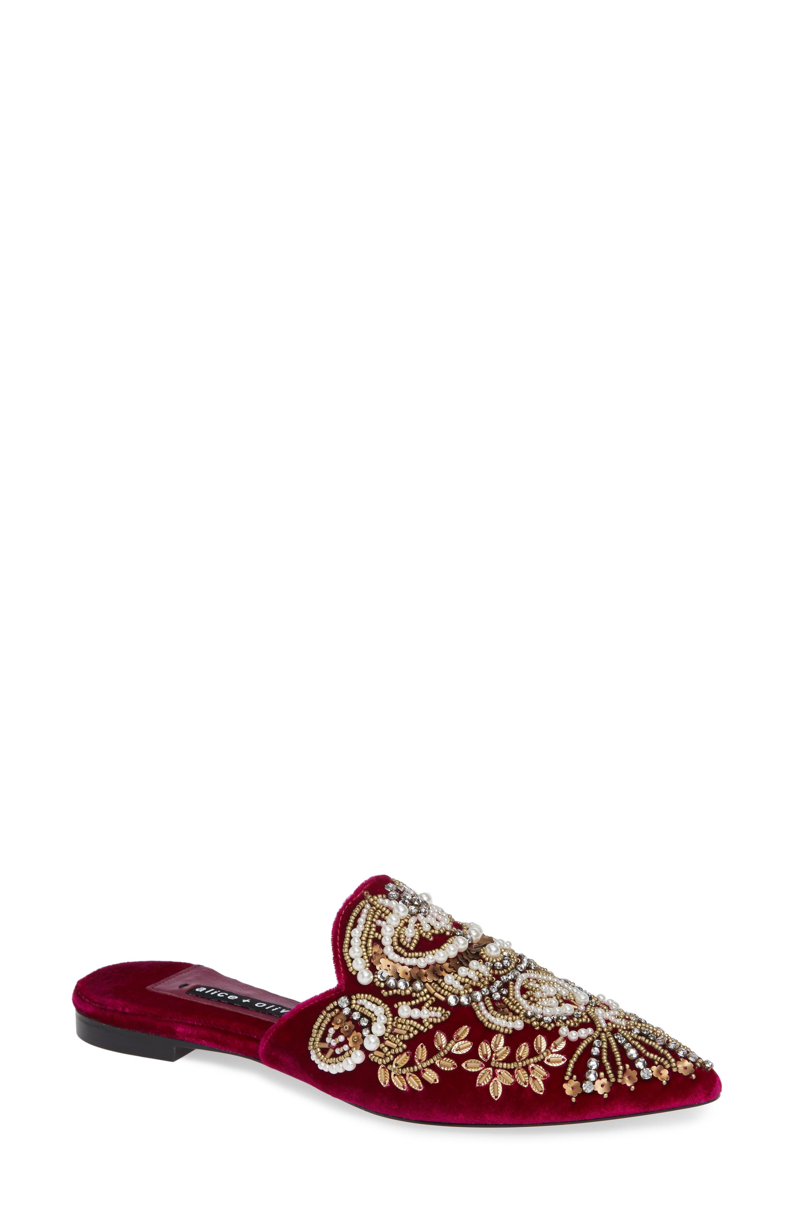 Alice + Olivia Urtin Embellished Loafer Mule, Red