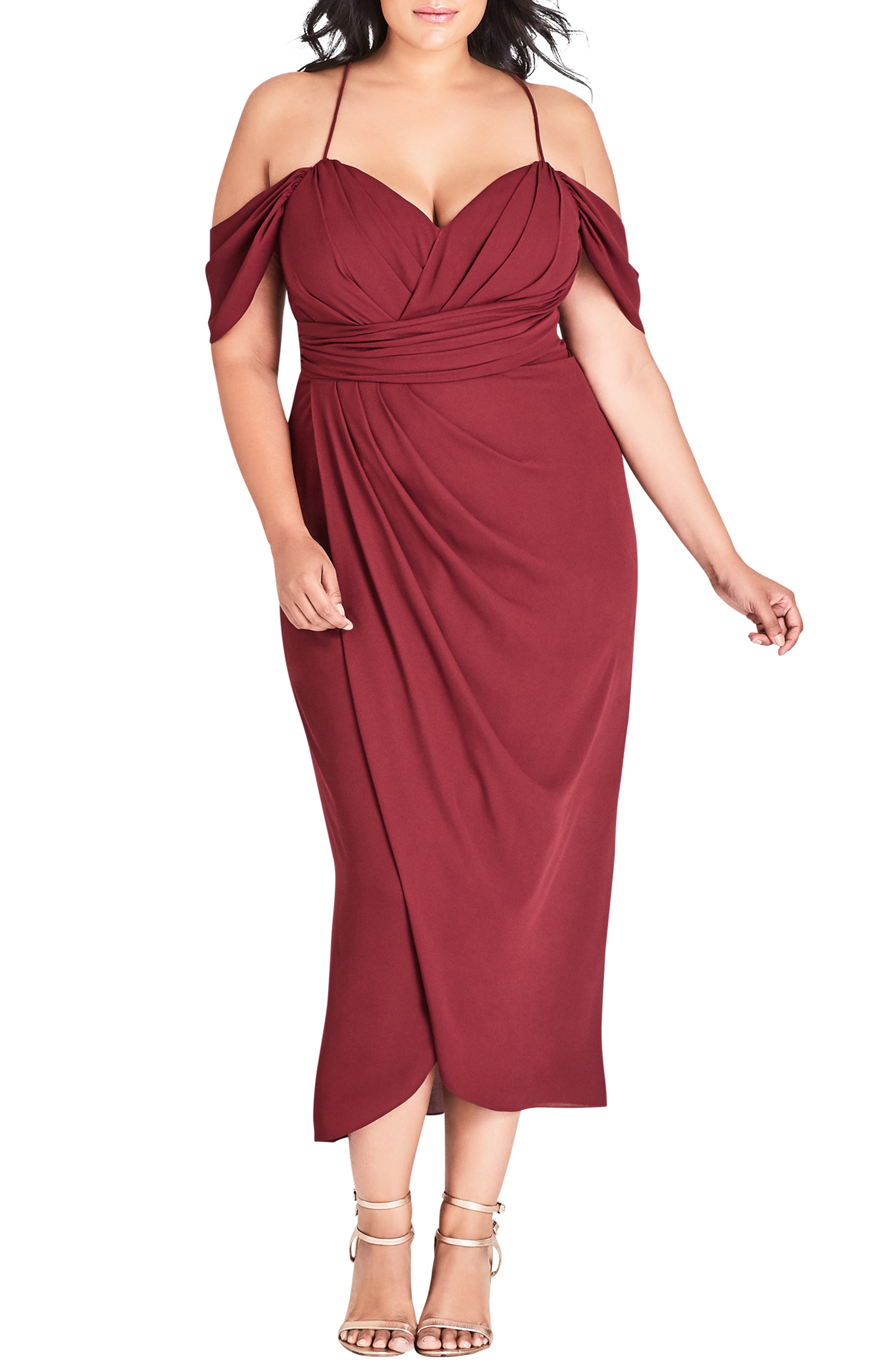 Plus Size City Chic Entwine Cold Shoulder Maxi Dress, Red