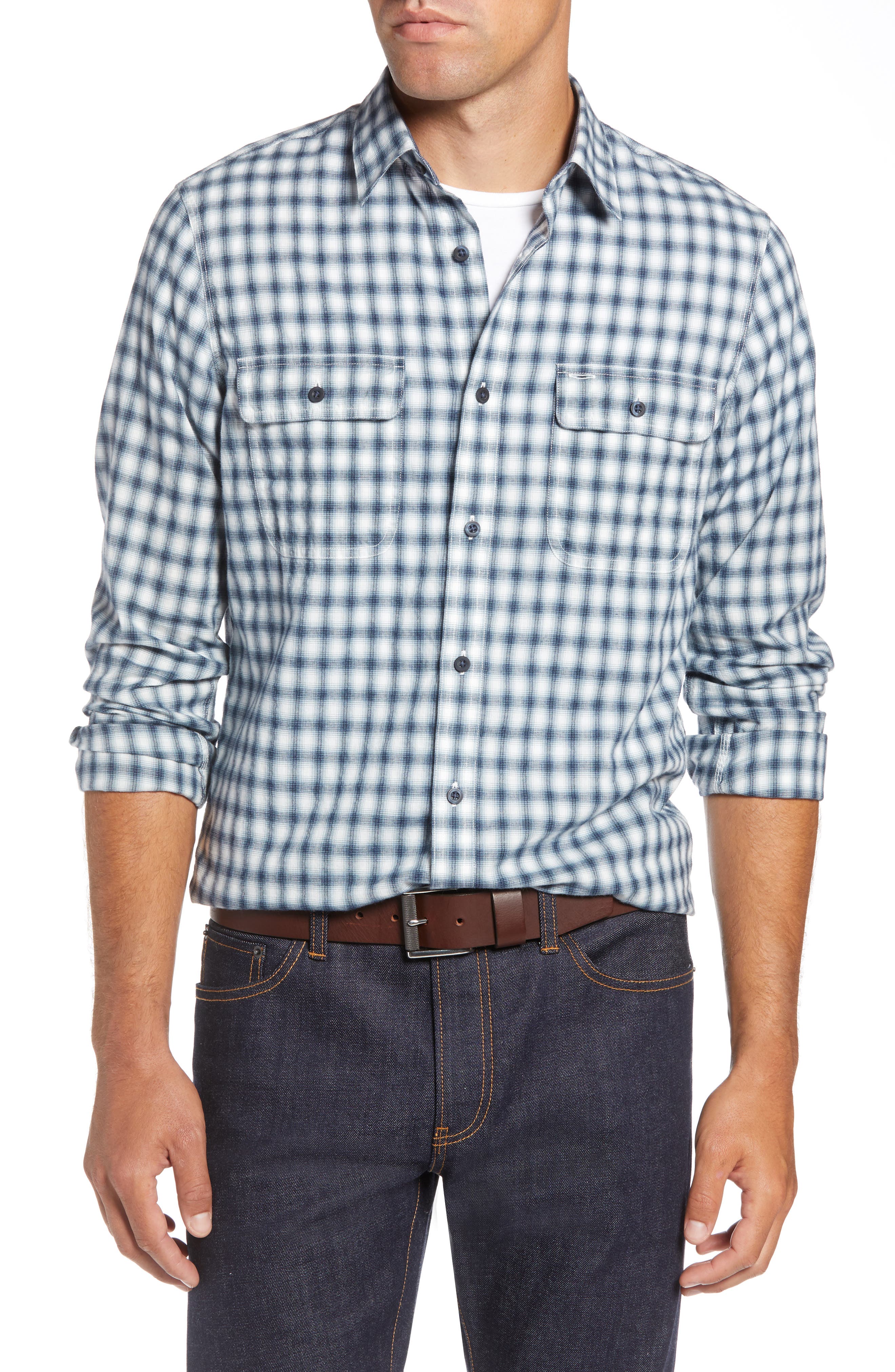 1901 Trim Fit Trucker Brushed Check Sport Shirt