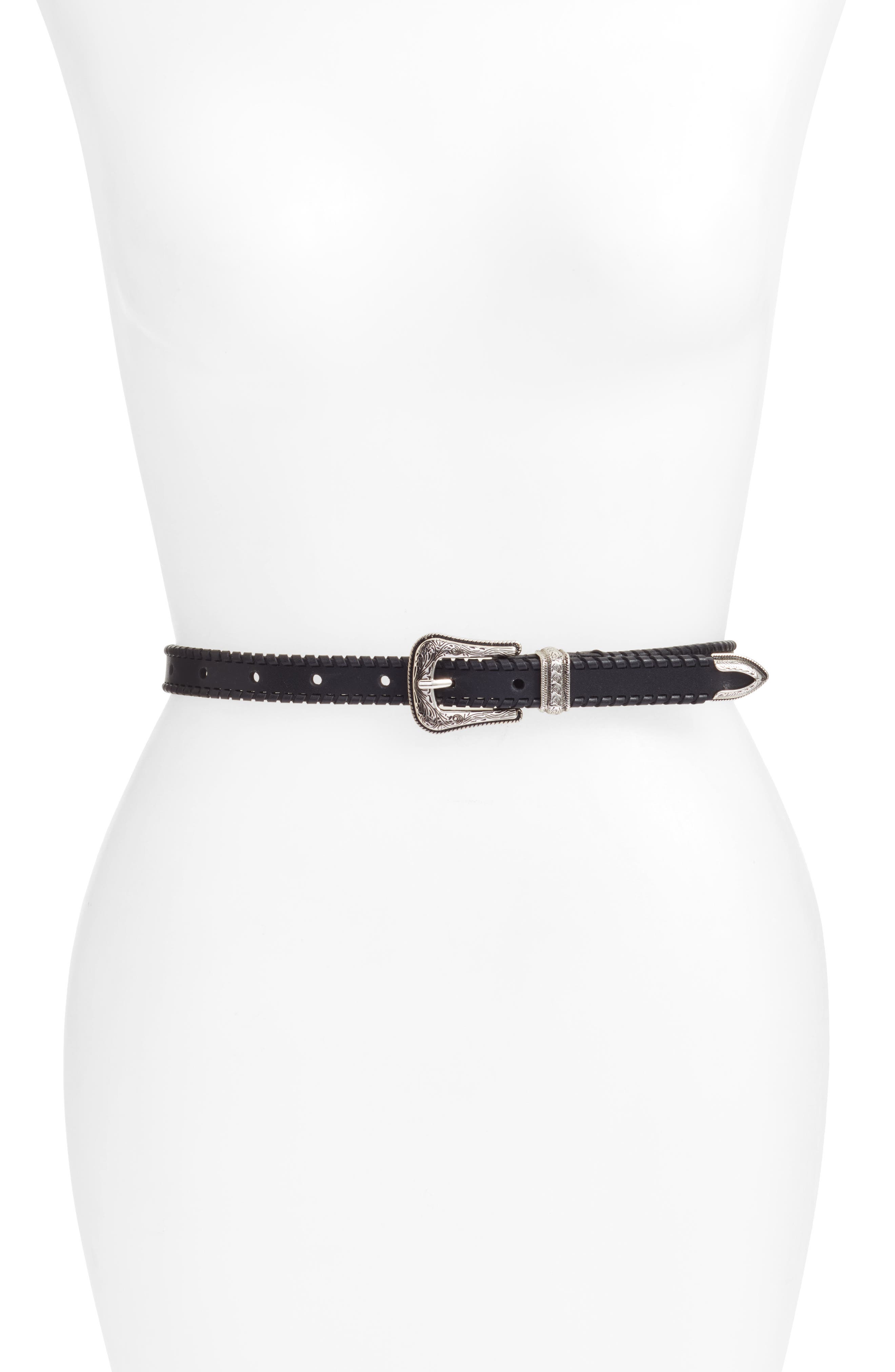 Rebecca Minkoff Whipstitch Leather Belt, Black