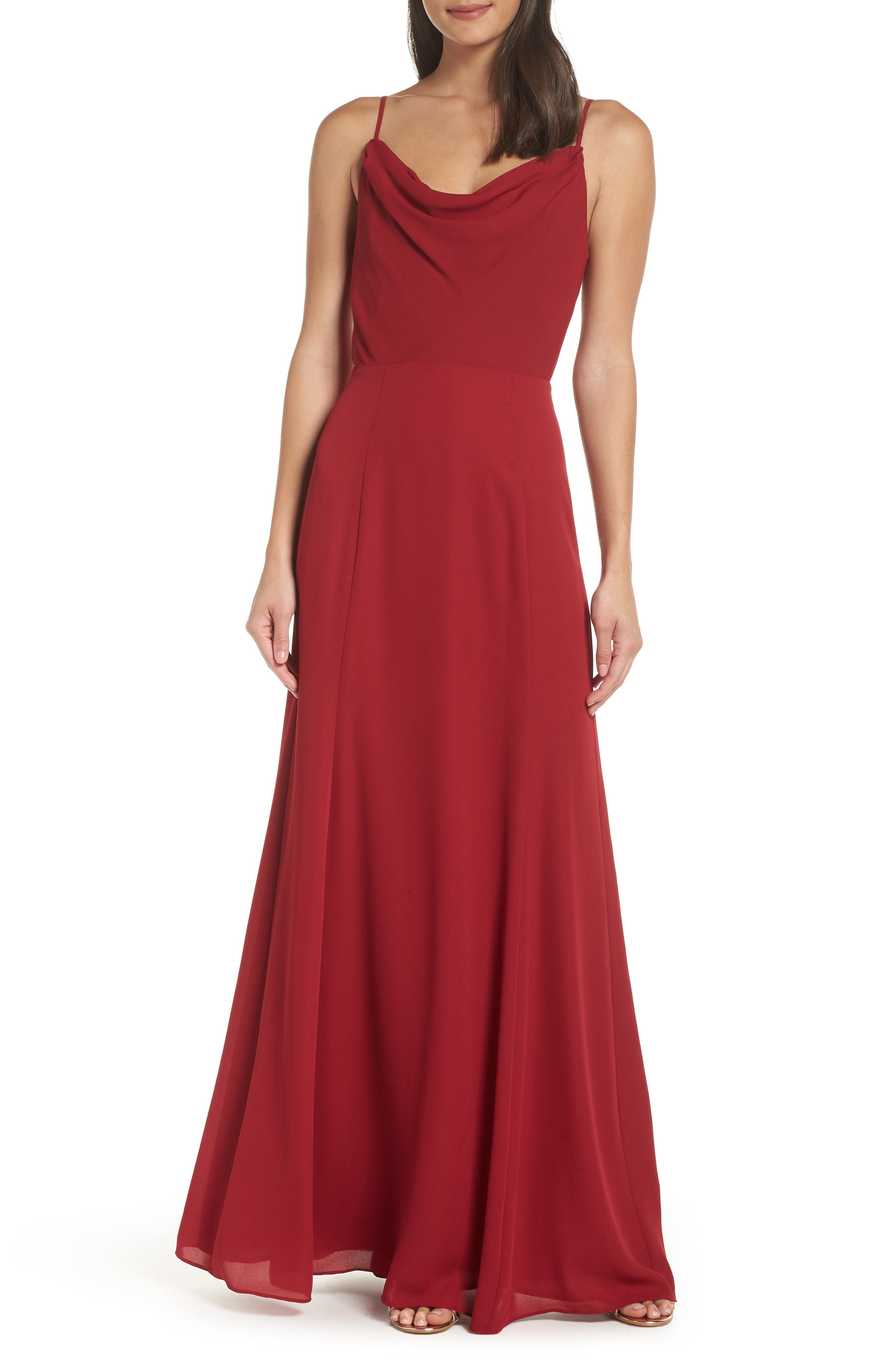 Wayf The Melanie Cowl Neck Gown, Red