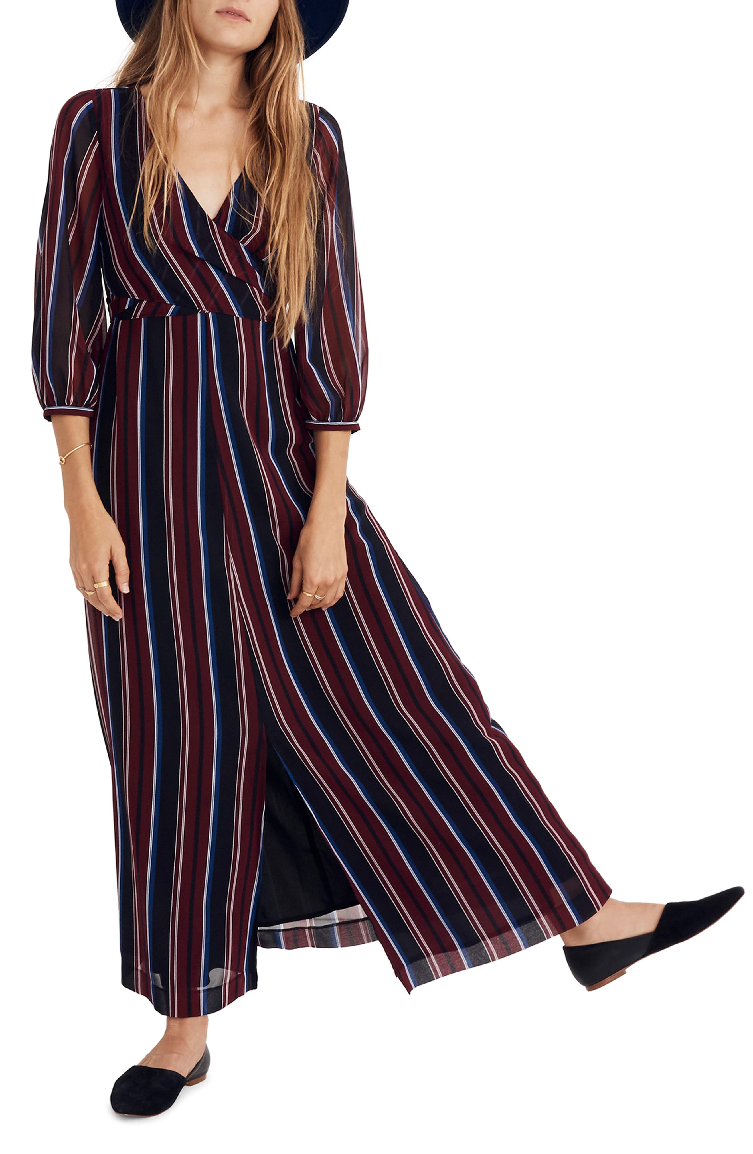 Madewell Stripe Wraparound Maxi Dress, Black