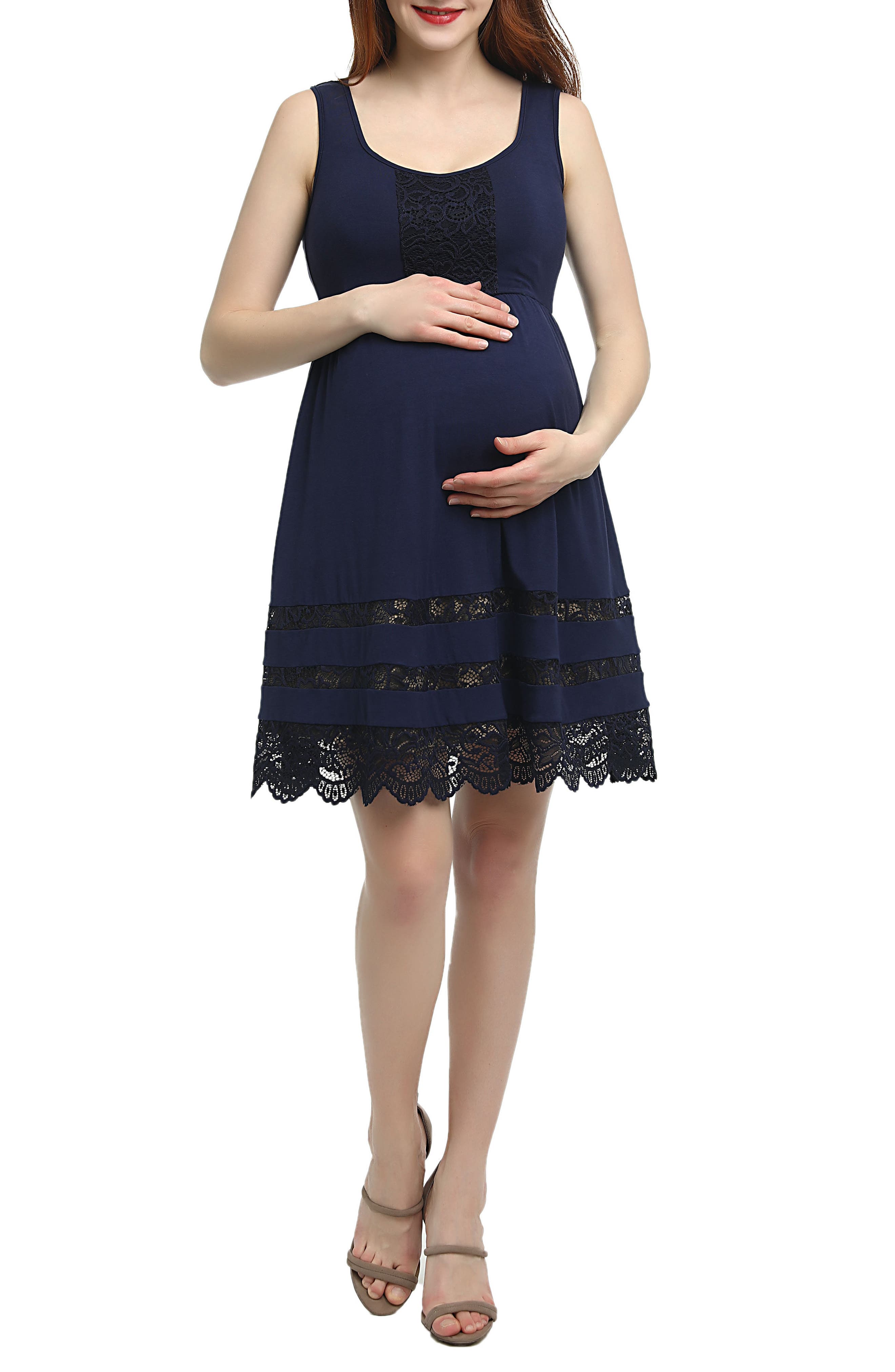 Kimi And Kai Savana Lace Trim Maternity Skater Dress, Blue