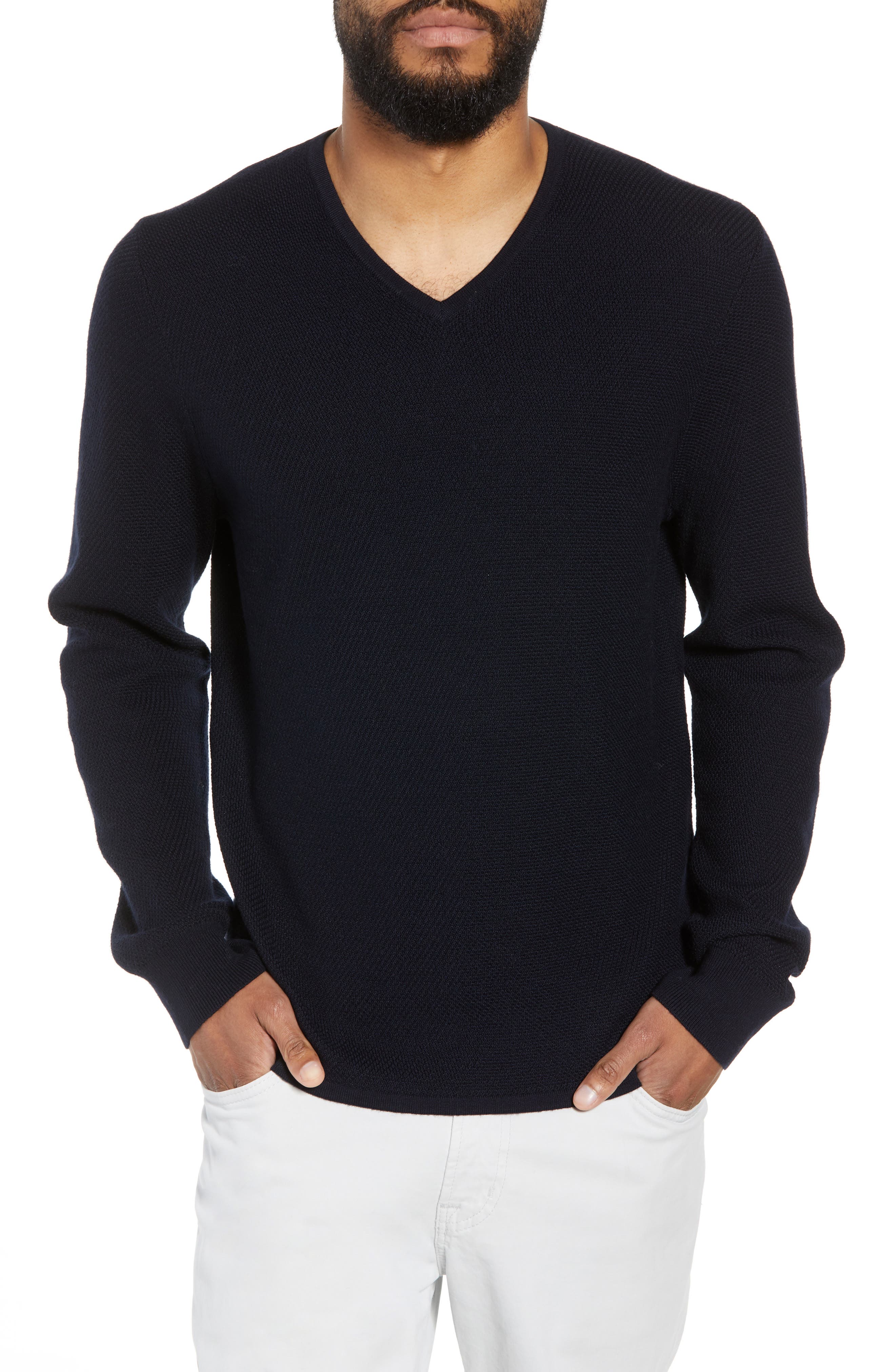 Calibrate V-Neck Wool Blend Sweater, Blue