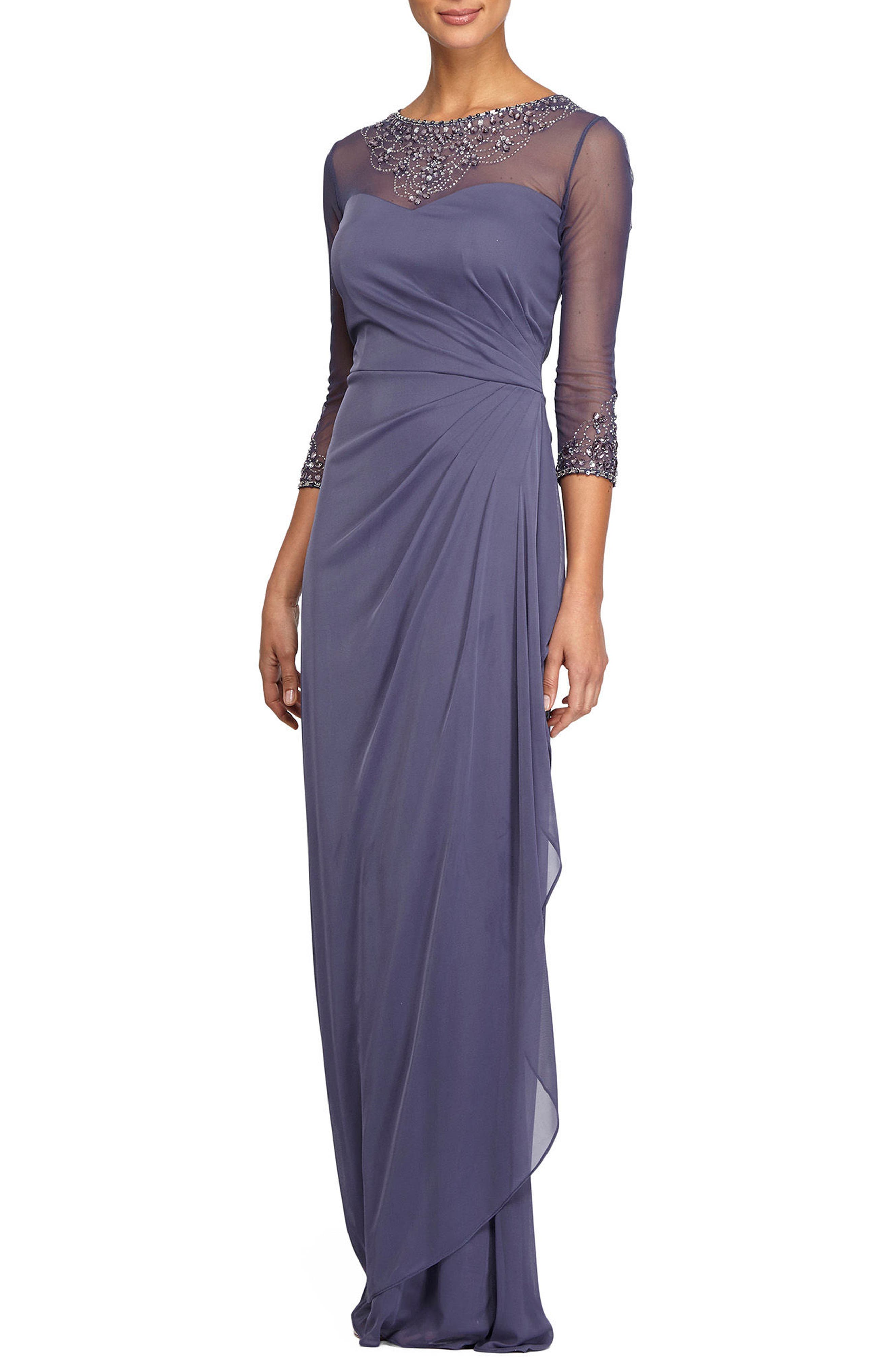 Petite Alex Evenings Embellished A-Line Gown, Purple