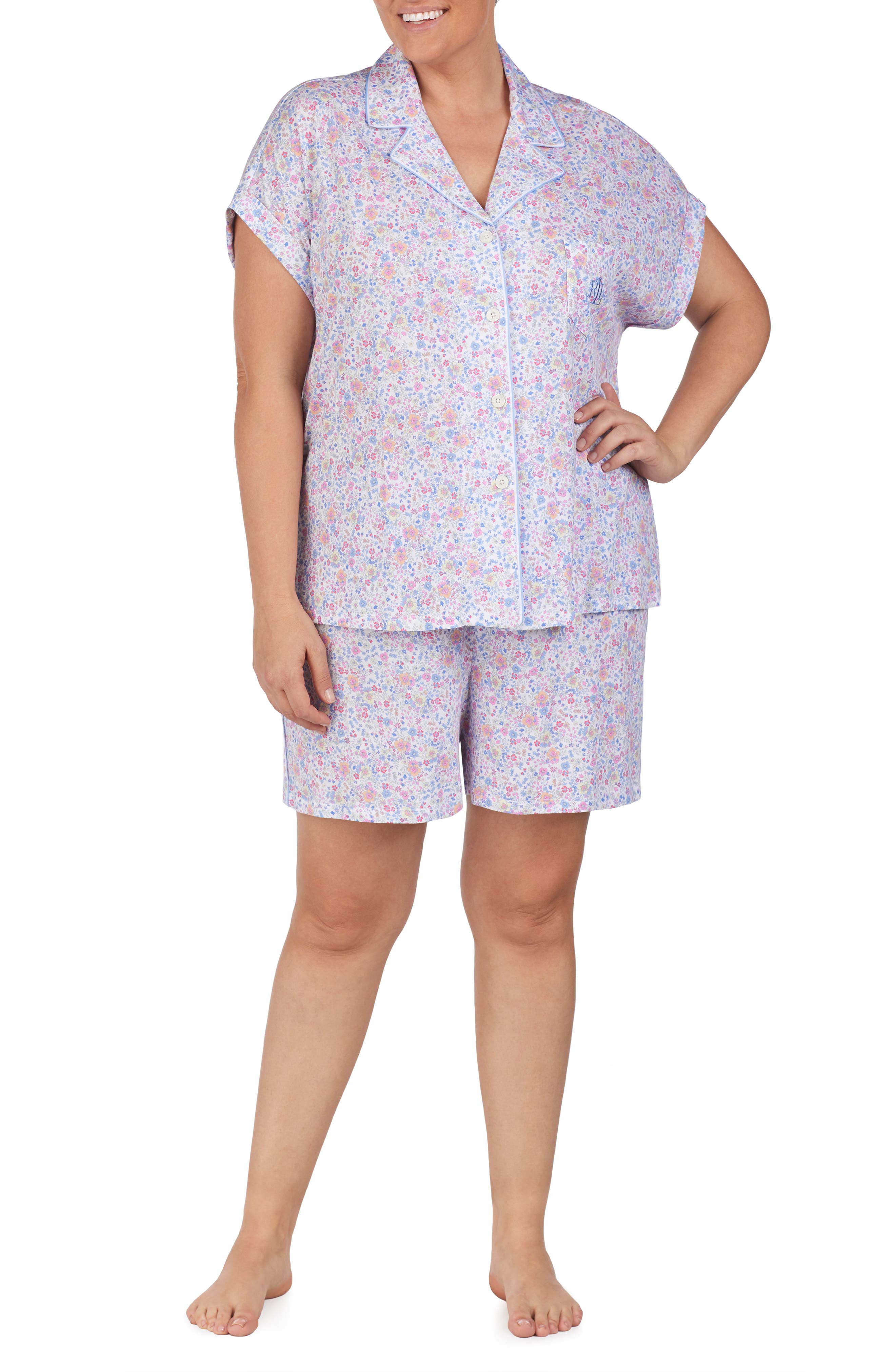 Plus Size Lauren Ralph Lauren Short Pajamas, Blue