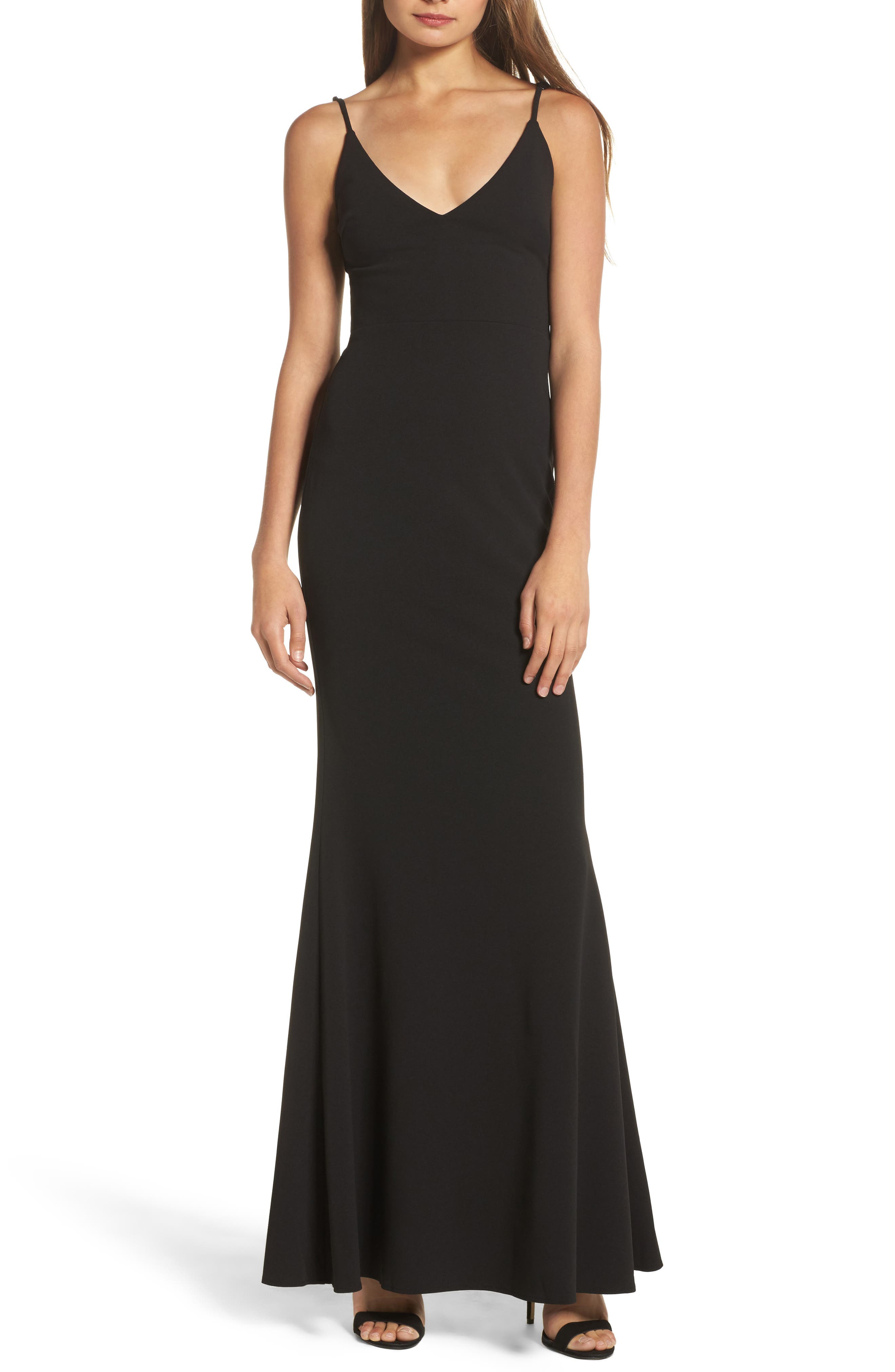 Lulus V-Neck Trumpet Gown, Black