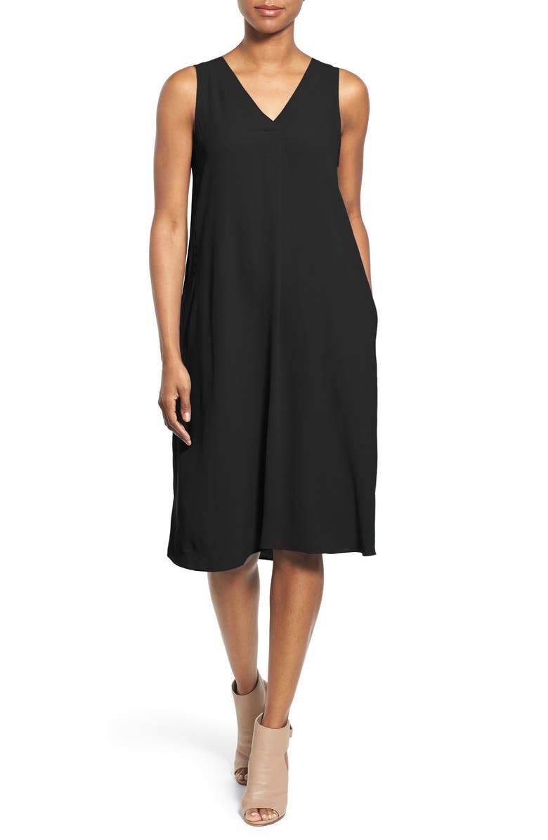 Eileen Fisher Silk V-Neck Shift Dress (Regular & Petite) | Nordstrom