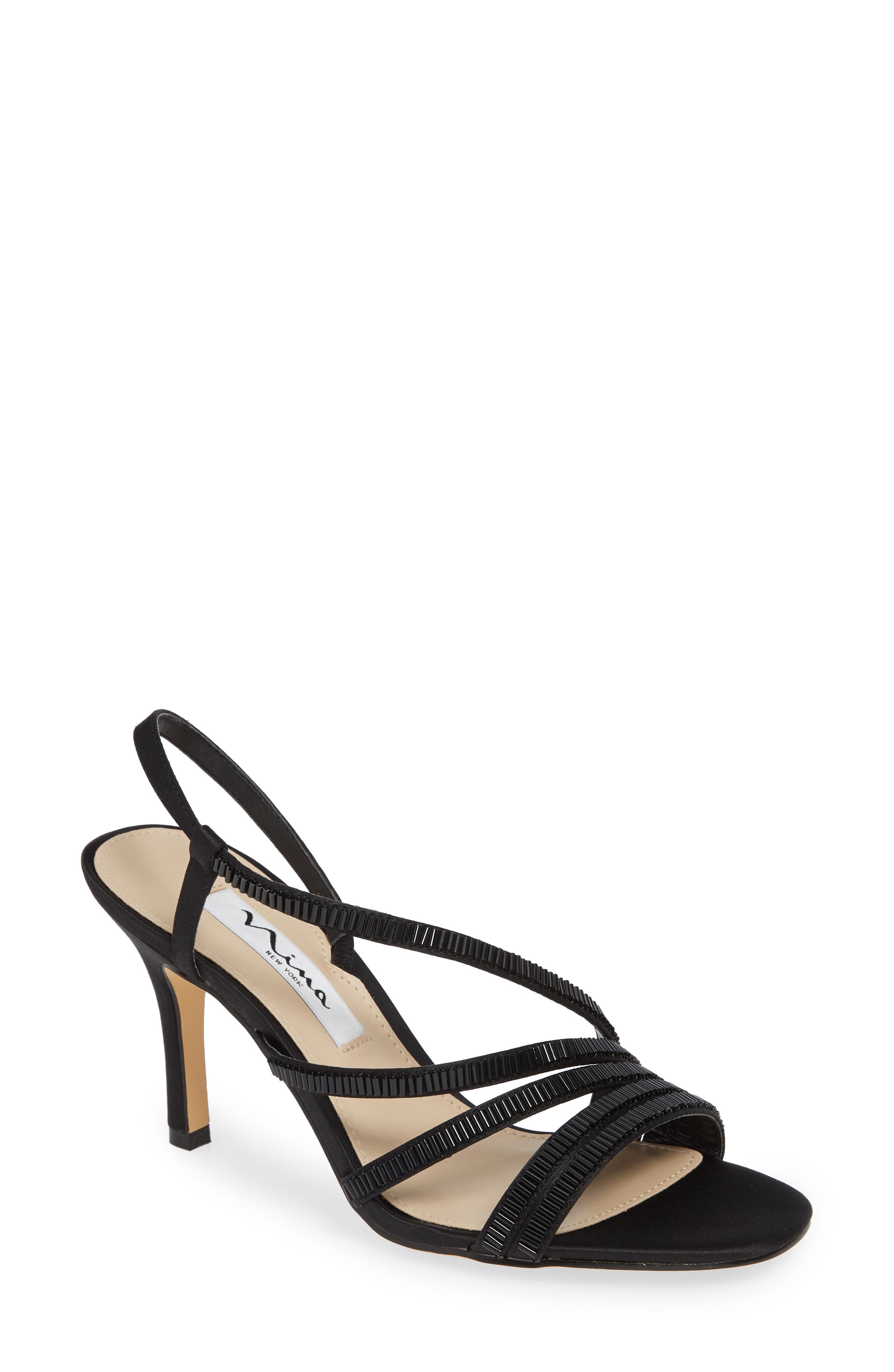 Nina Amani Asymmetrical Strappy Slingback Sandal- Black
