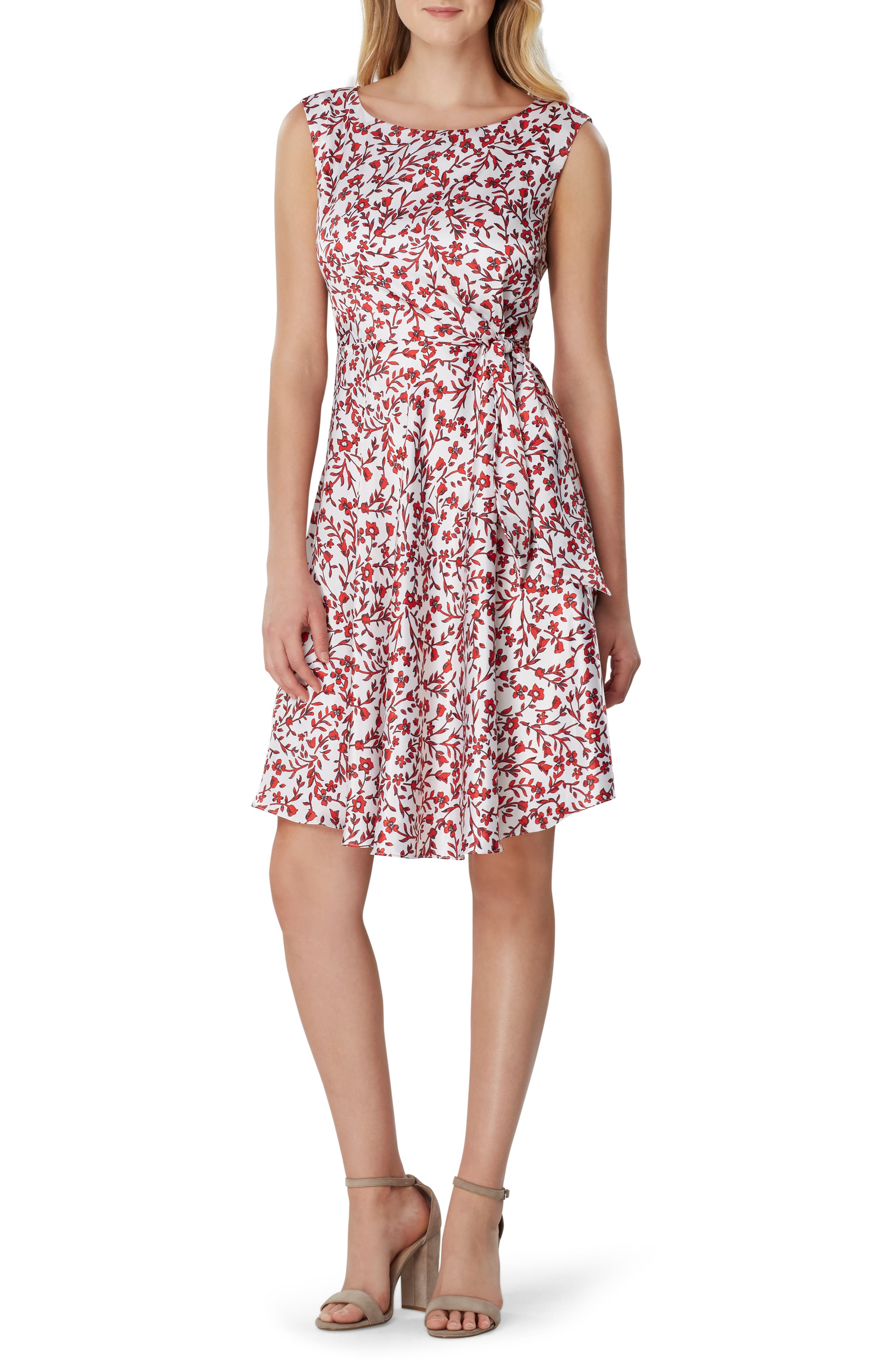 Tahari Floral Print Fit & Flare Dress, Ivory