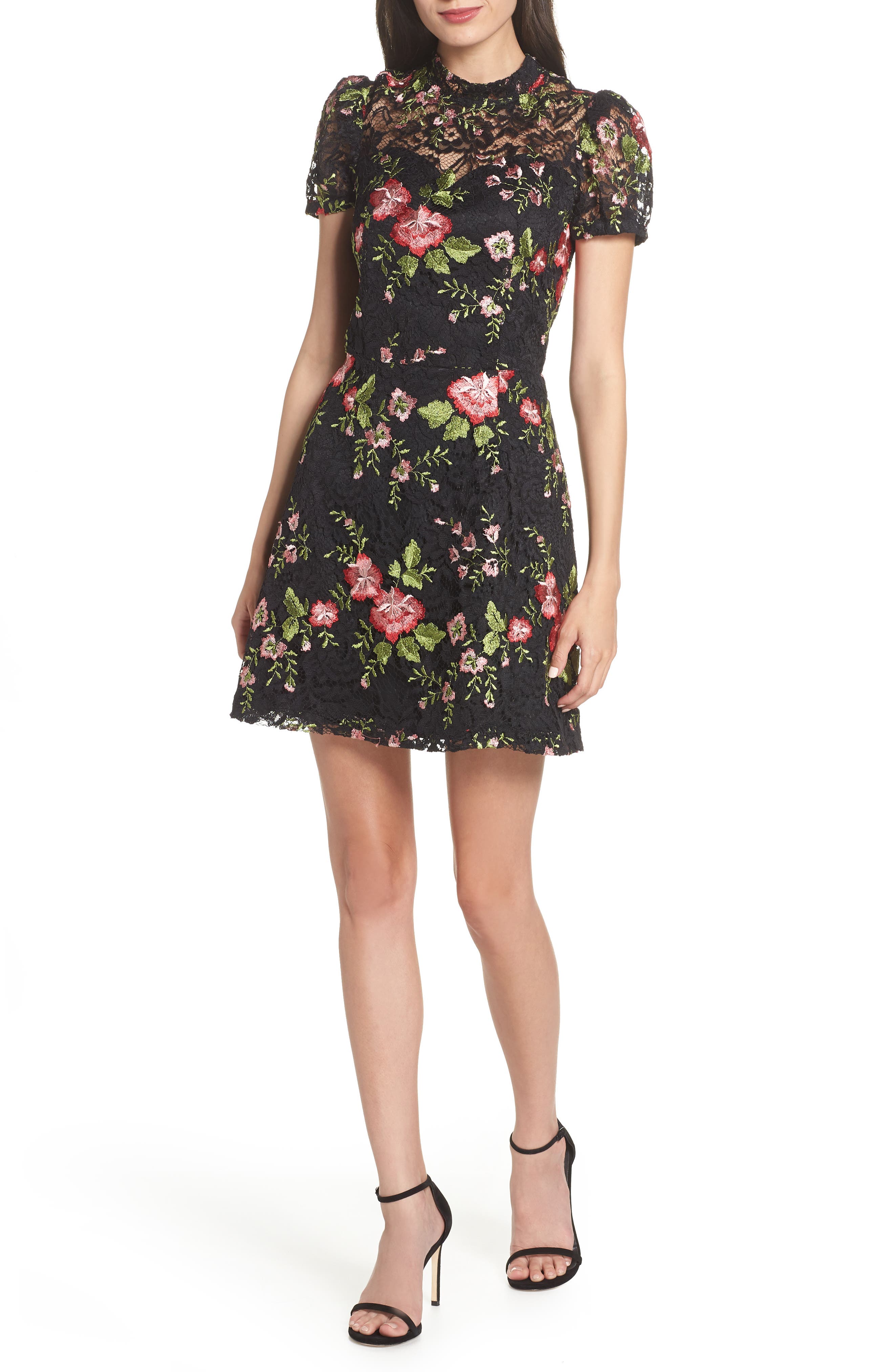 Adelyn Rae Maribel Lace Fit & Flare Dress, Black