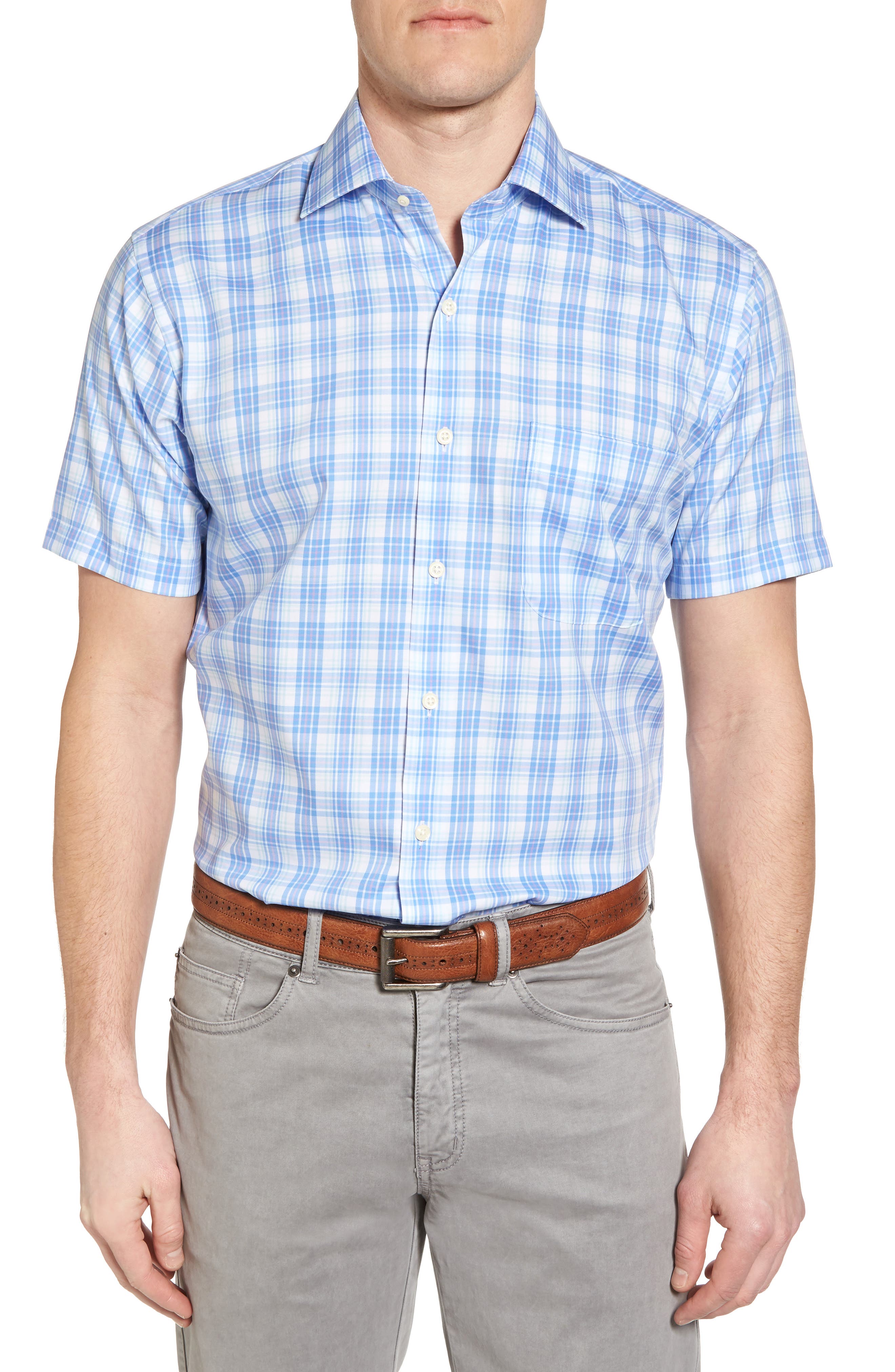 Peter Millar Crown Ease Sloan Regular Fit Plaid Sport Shirt, Blue