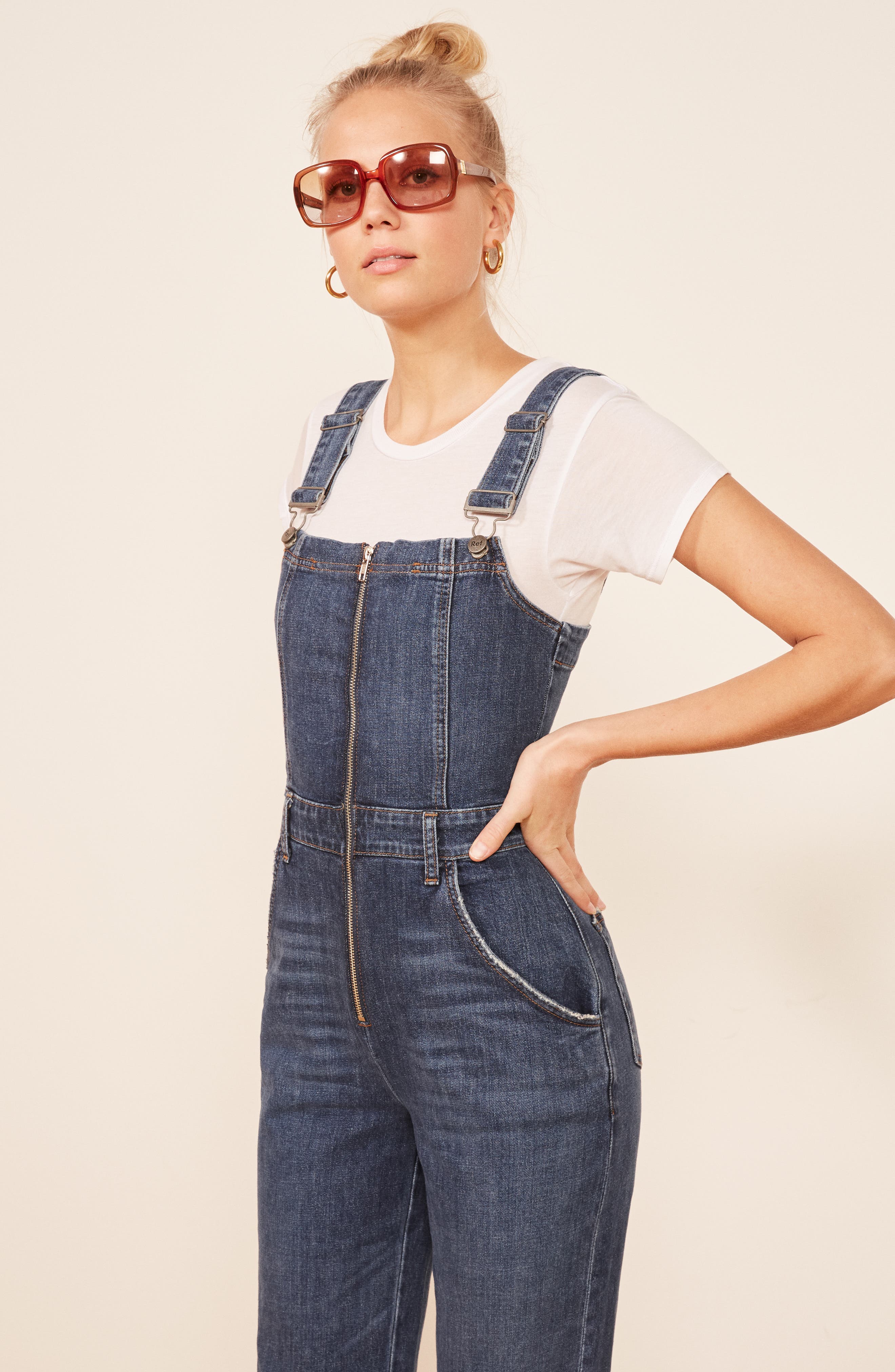 reformation denim jumpsuit