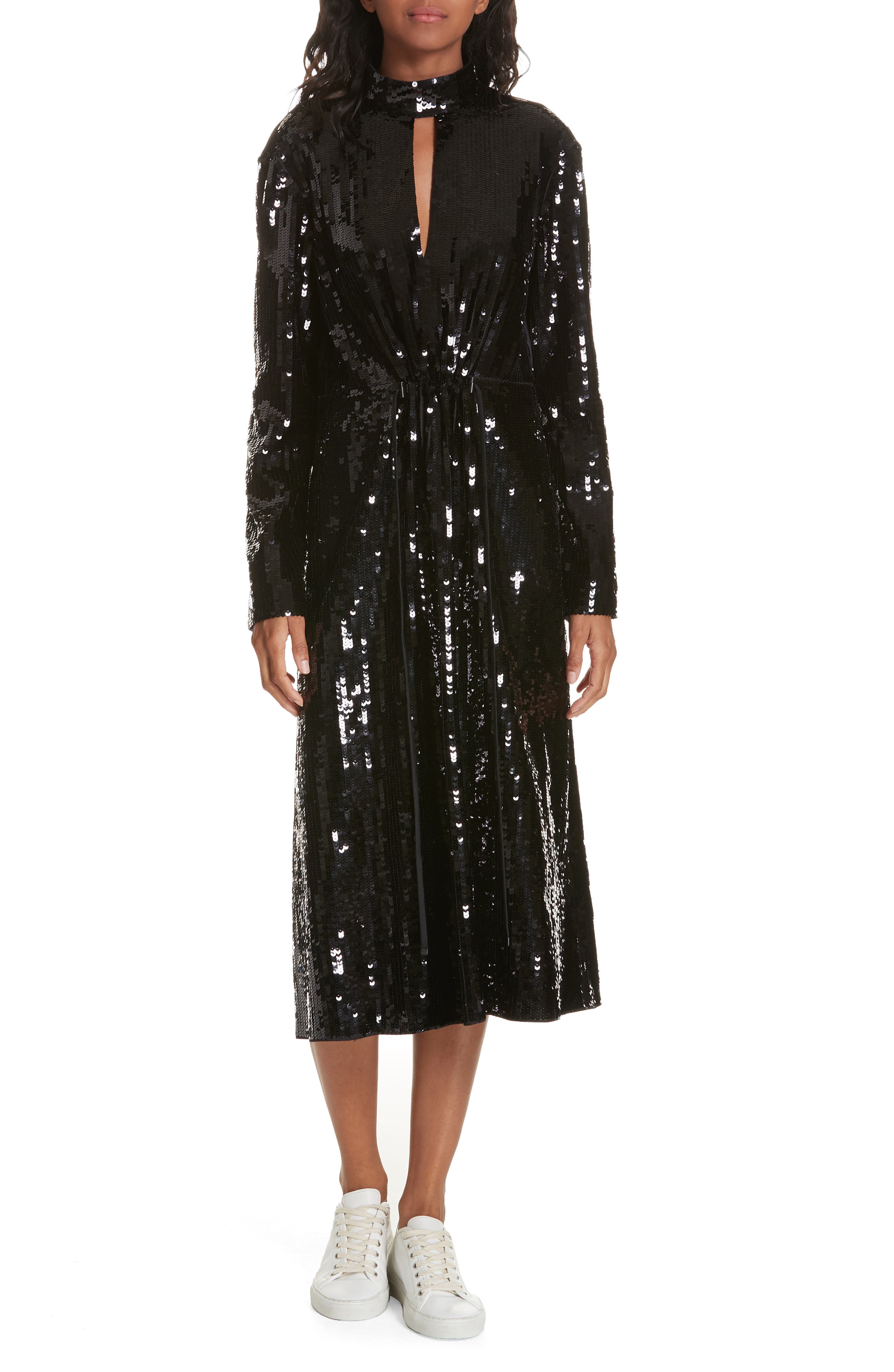 Tibi Avril Sequin Midi Dress, Black