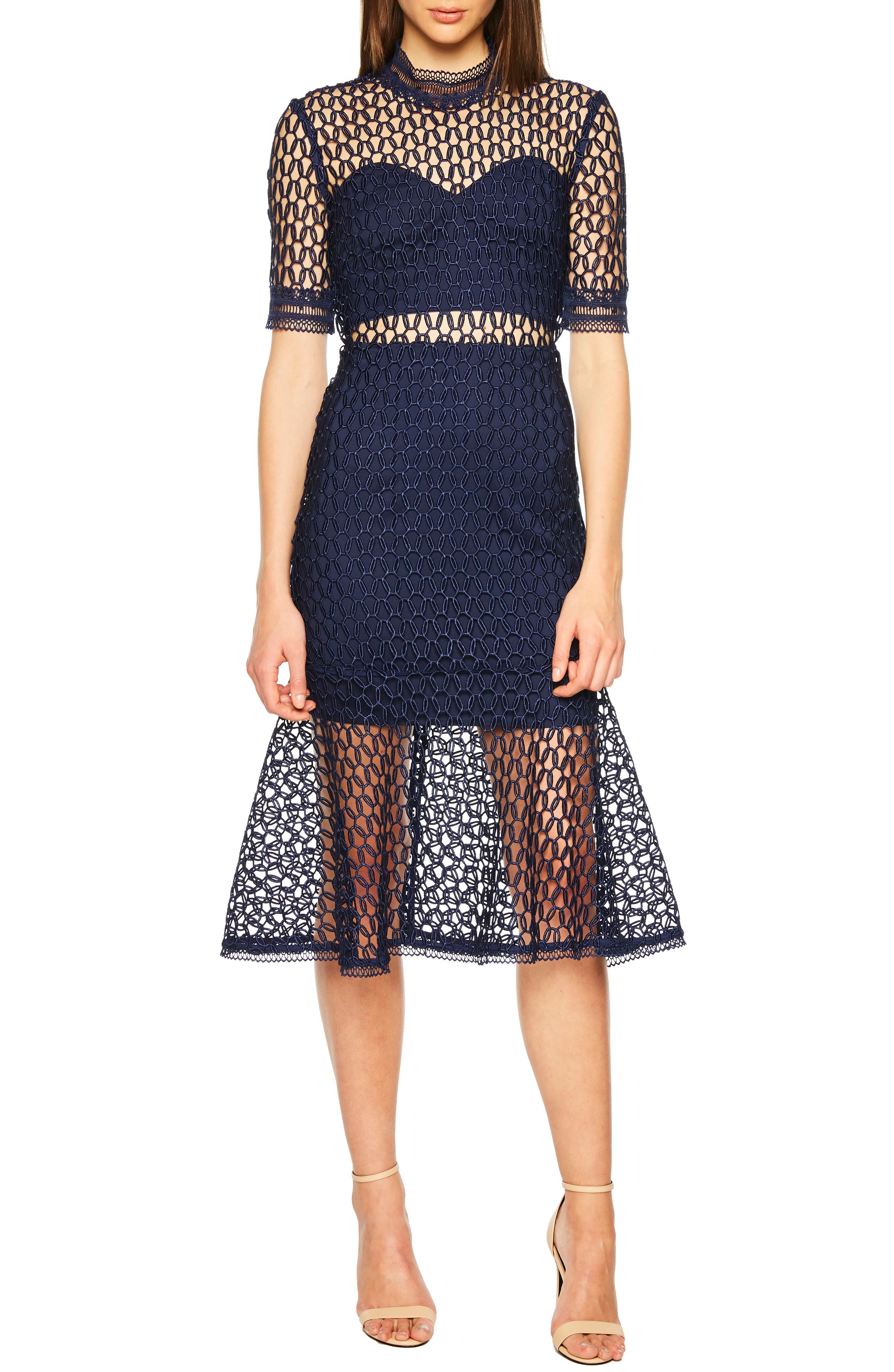 Bardot Fiona Mesh Lace Trumpet Dress