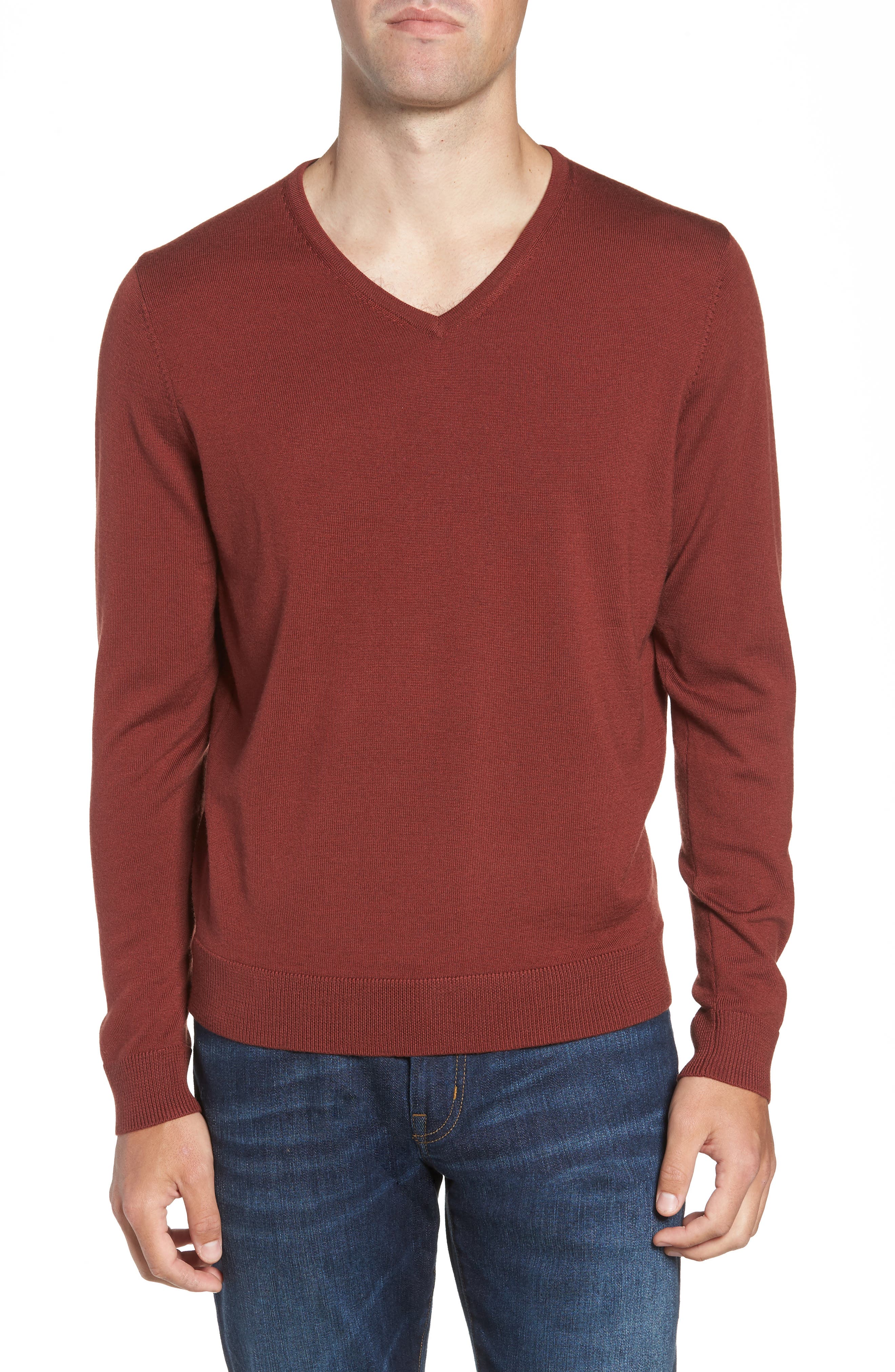 Nordstrom Shop V-Neck Merino Wool Sweater, Brown