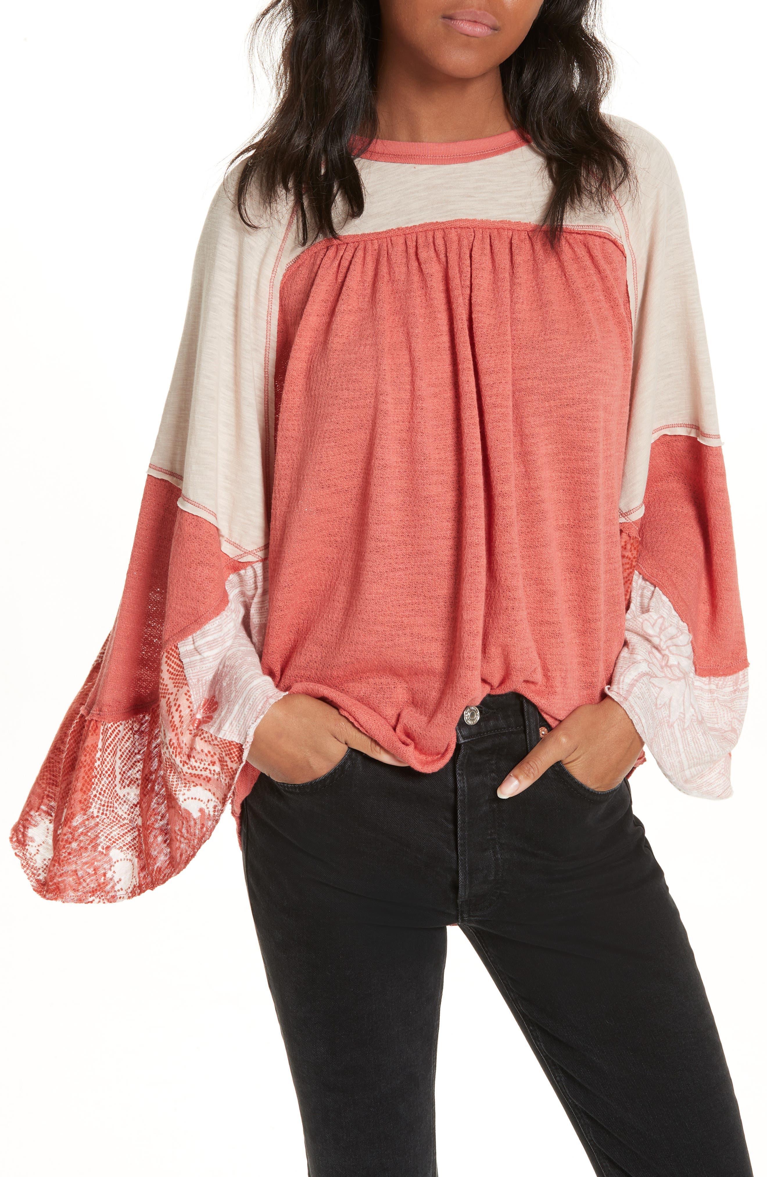 We The Free By Free People Friday Fever Pattern Mix Top, Coral