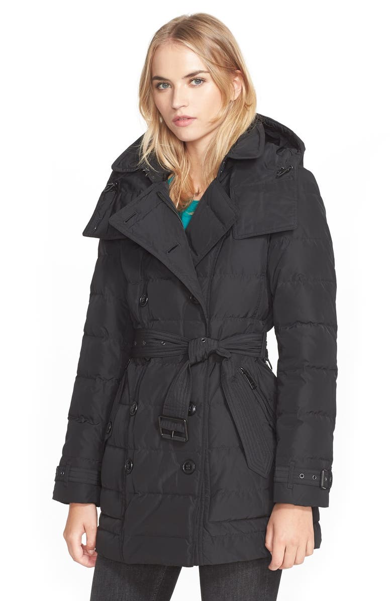 Burberry Brit 'Mid Allerdale' Belted Quilted Down Coat with Detachable ...