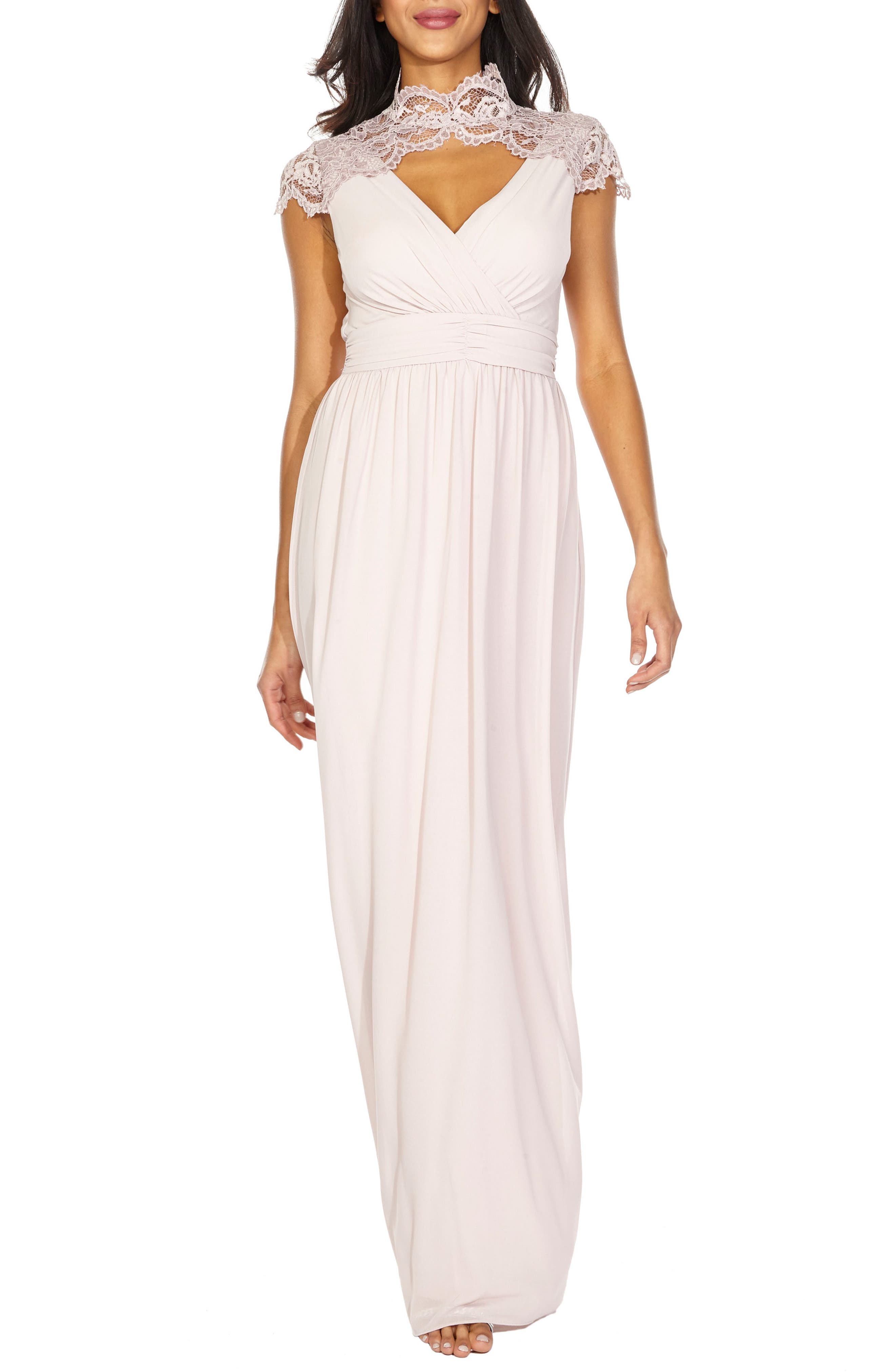 Tfnc Sanna Lace Trim Chiffon Gown, Pink