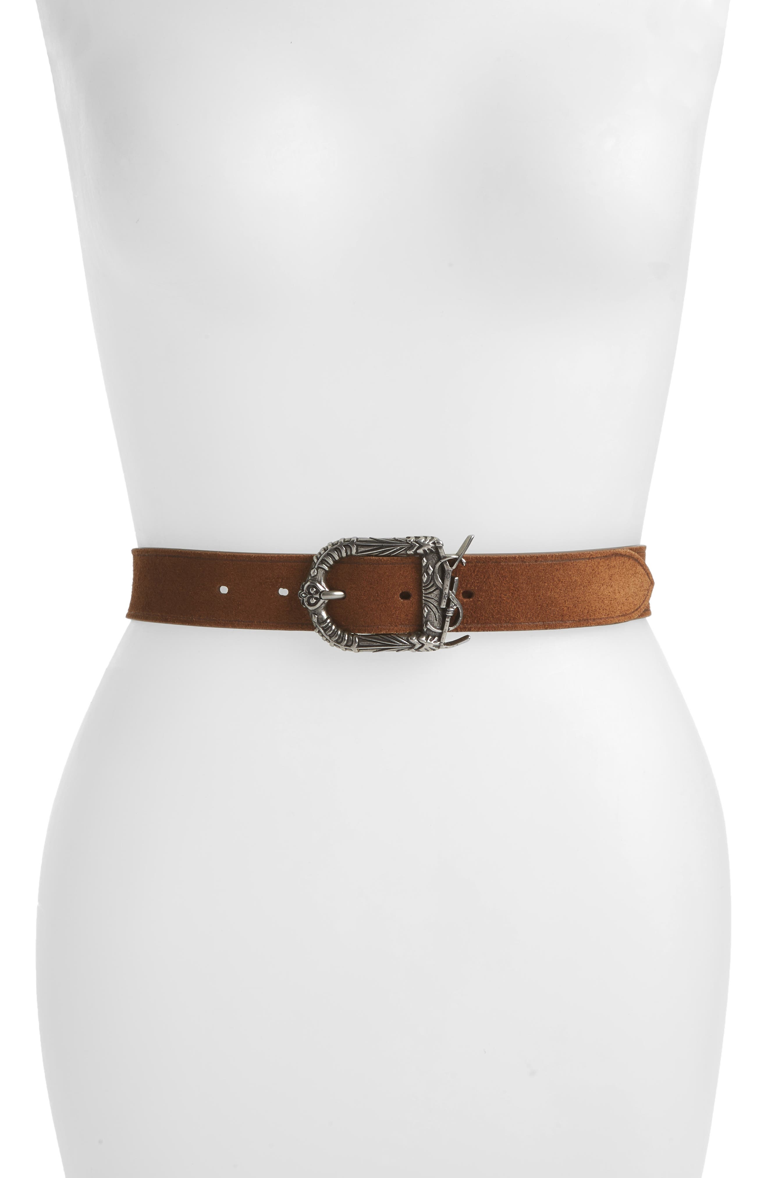Saint Laurent Celtic Monogram Leather Belt, Moka Tan