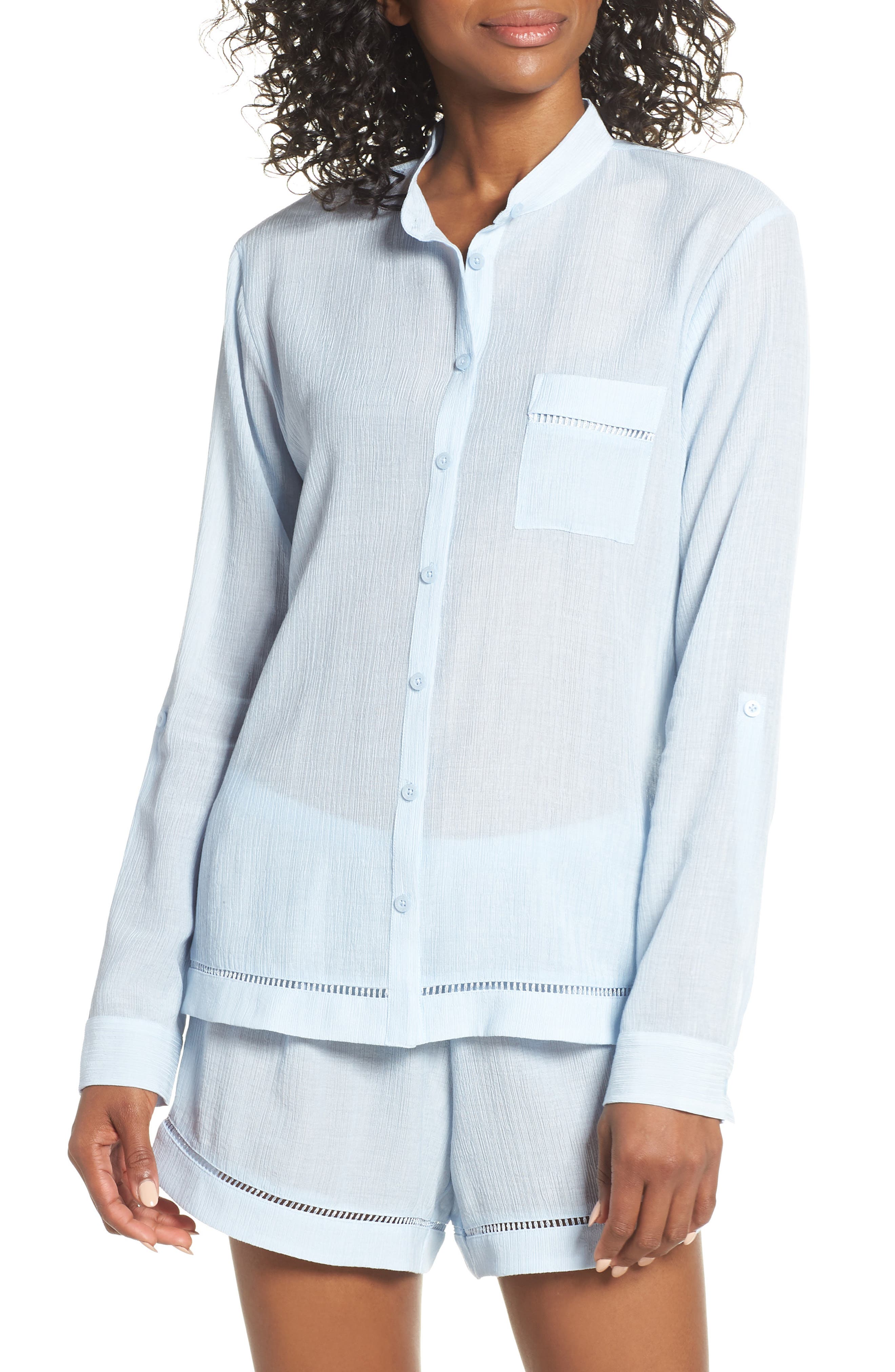 Nordstrom Lingerie Crinkle Short Pajamas, Blue