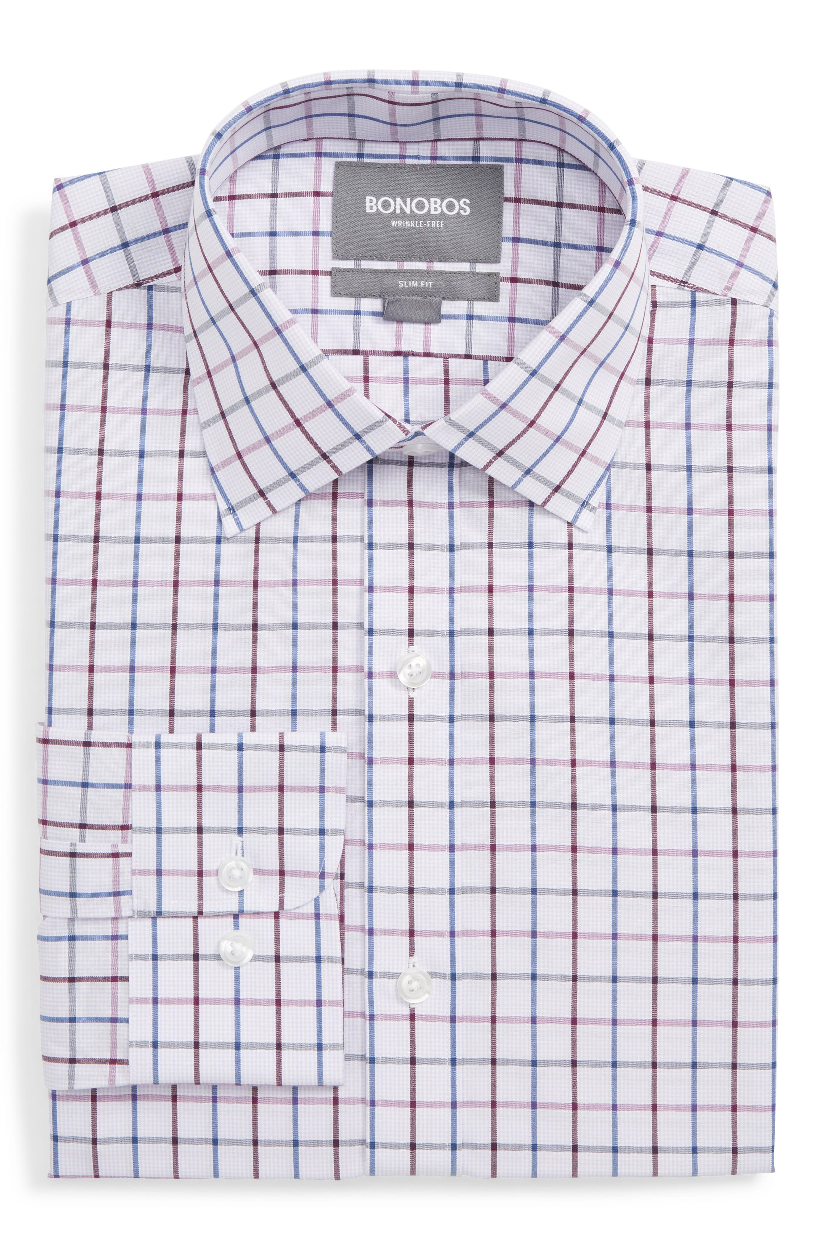 Bonobos Daily Grind Slim Fit Check Dress Shirt, Purple