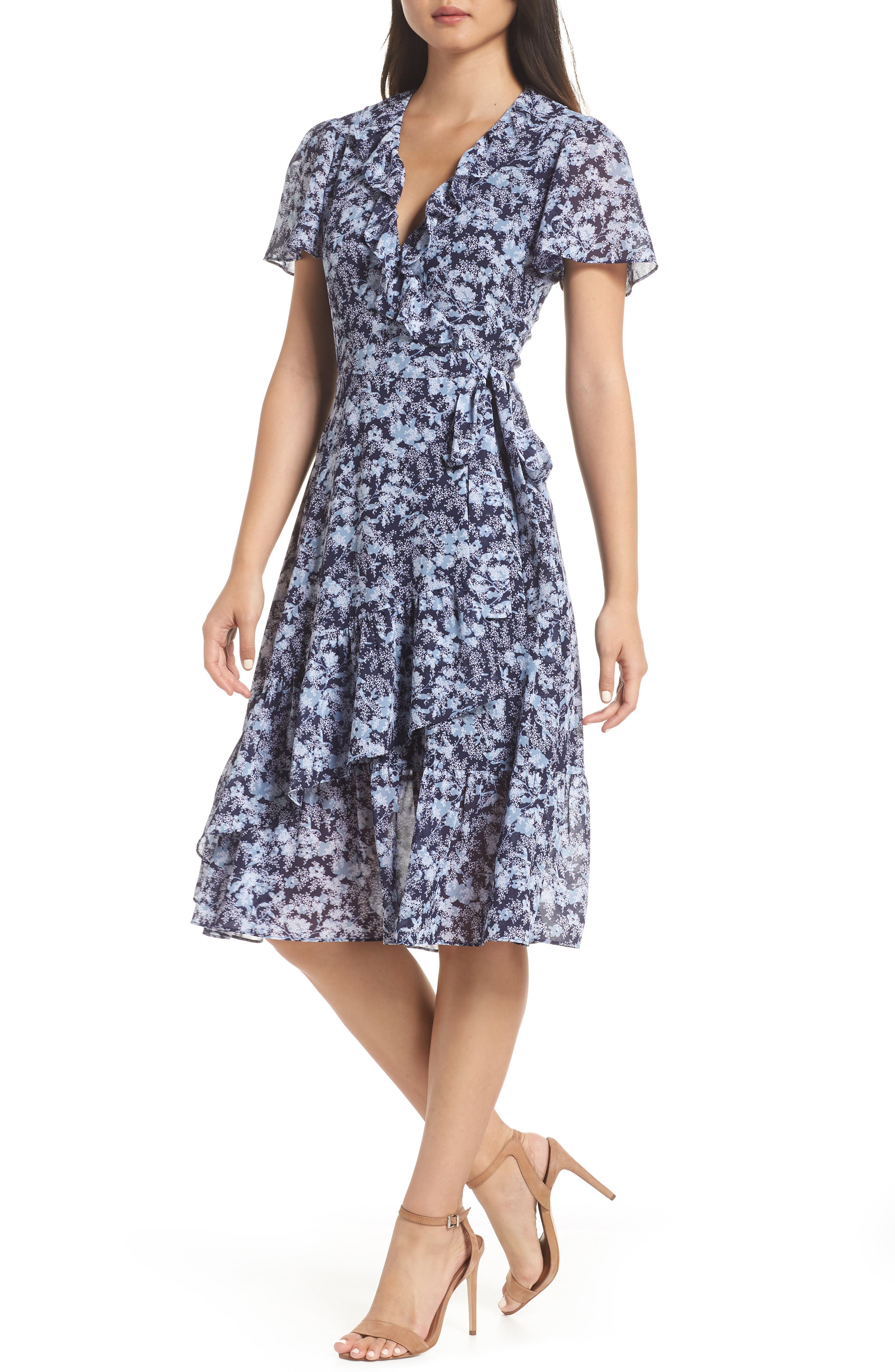 Michael Michael Kors Ruffle Wrap Dress, Blue