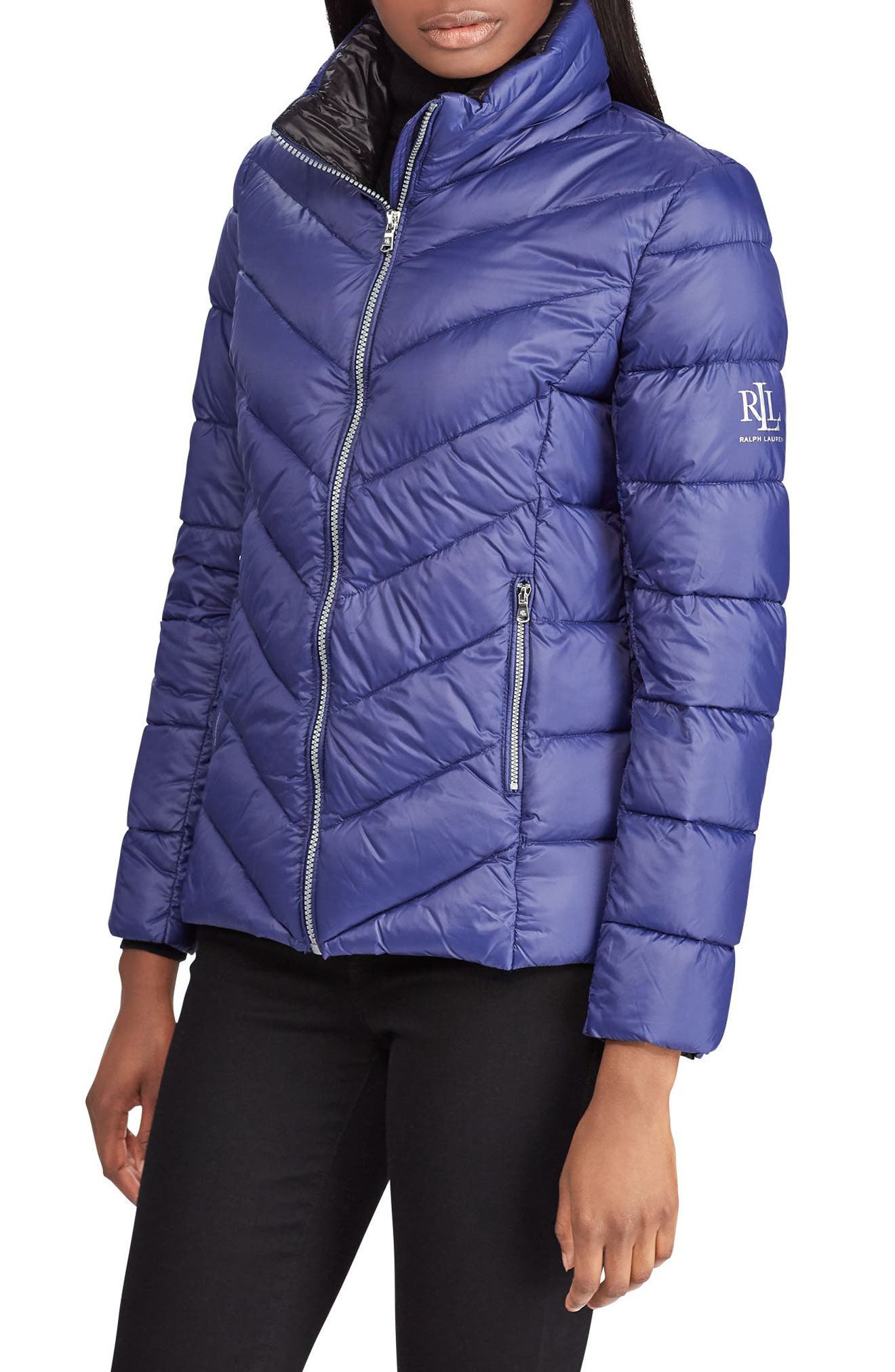 Lauren Ralph Lauren Chevron Quilted Packable Down Jacket, Blue