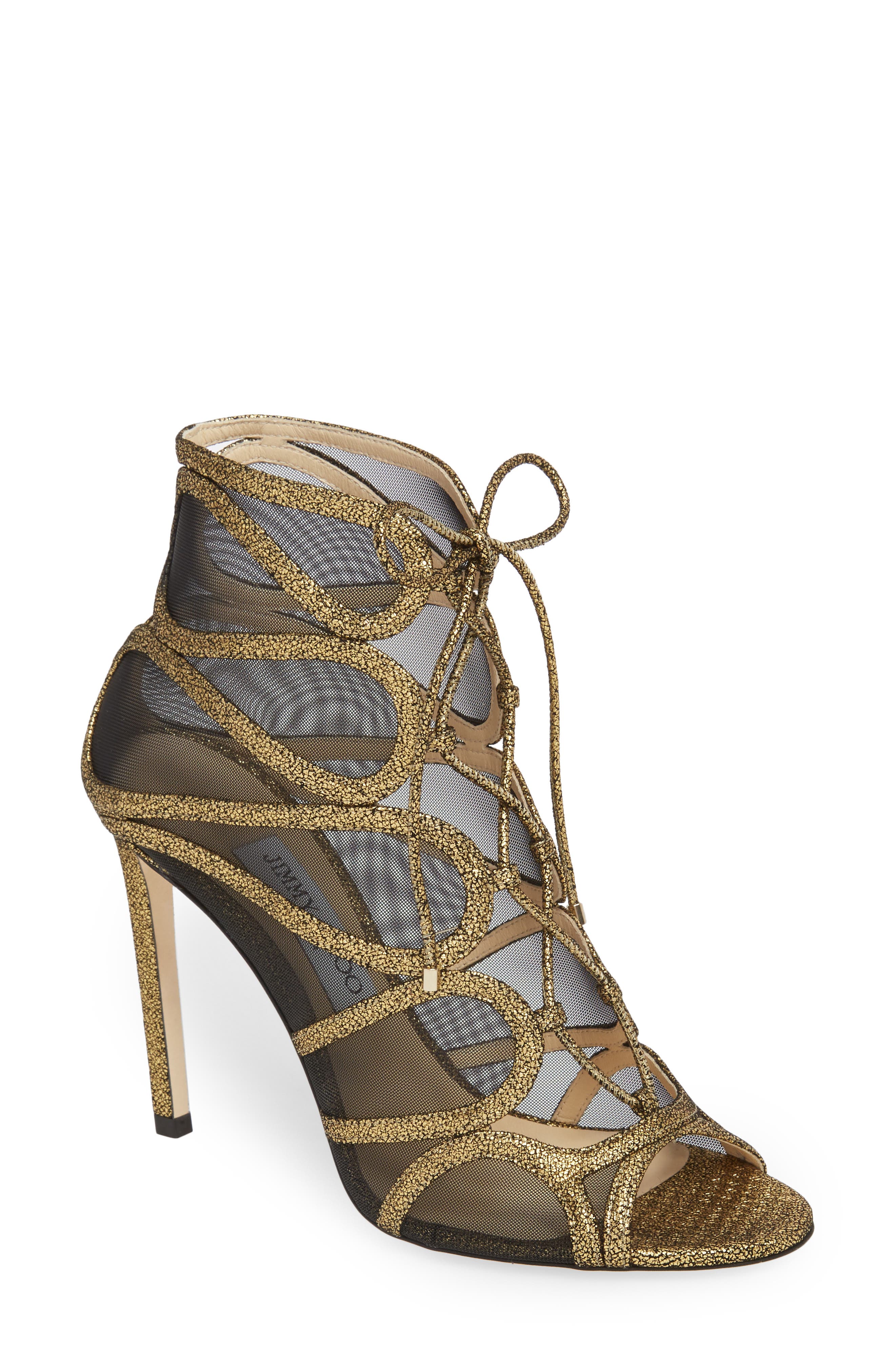 Jimmy Choo Malena Cage Peep Toe Bootie, Metallic