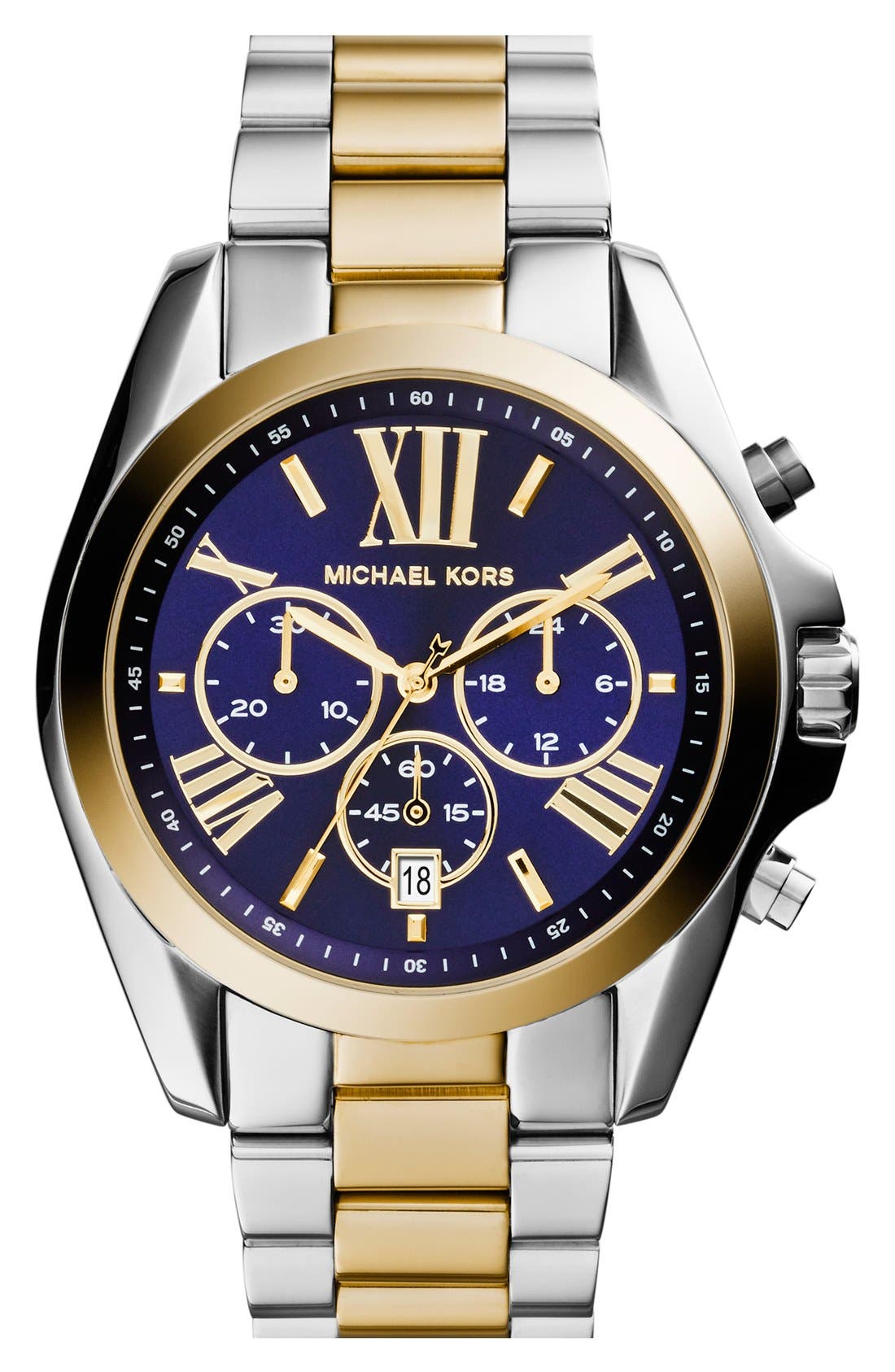 UPC 796483106123 product image for Women's Michael Kors 'Bradshaw' Chronograph Bracelet Watch, 43mm Silver/ Blue On | upcitemdb.com